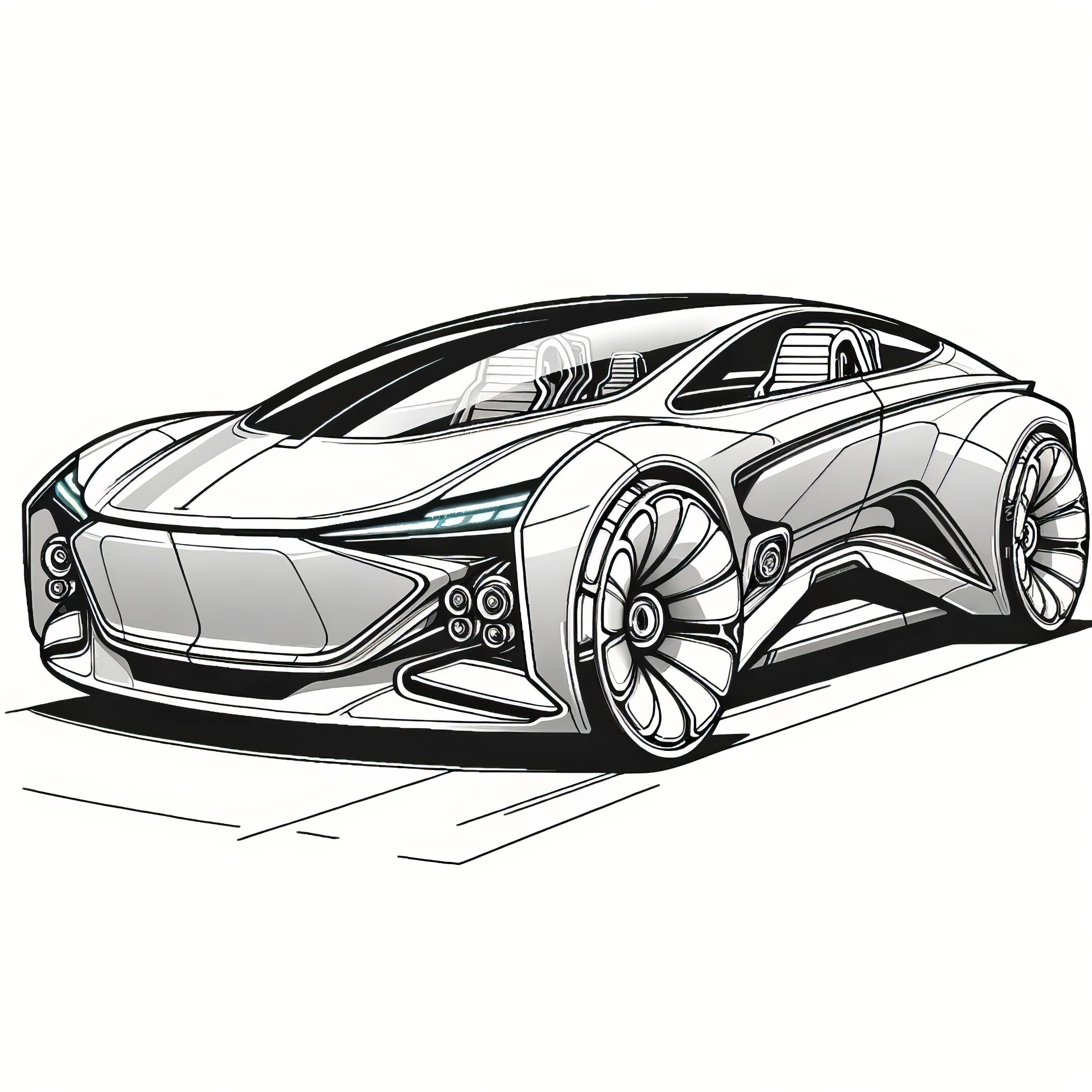 超近代的、未来的な車：スポーツカーぬり絵 無料ダウンロード