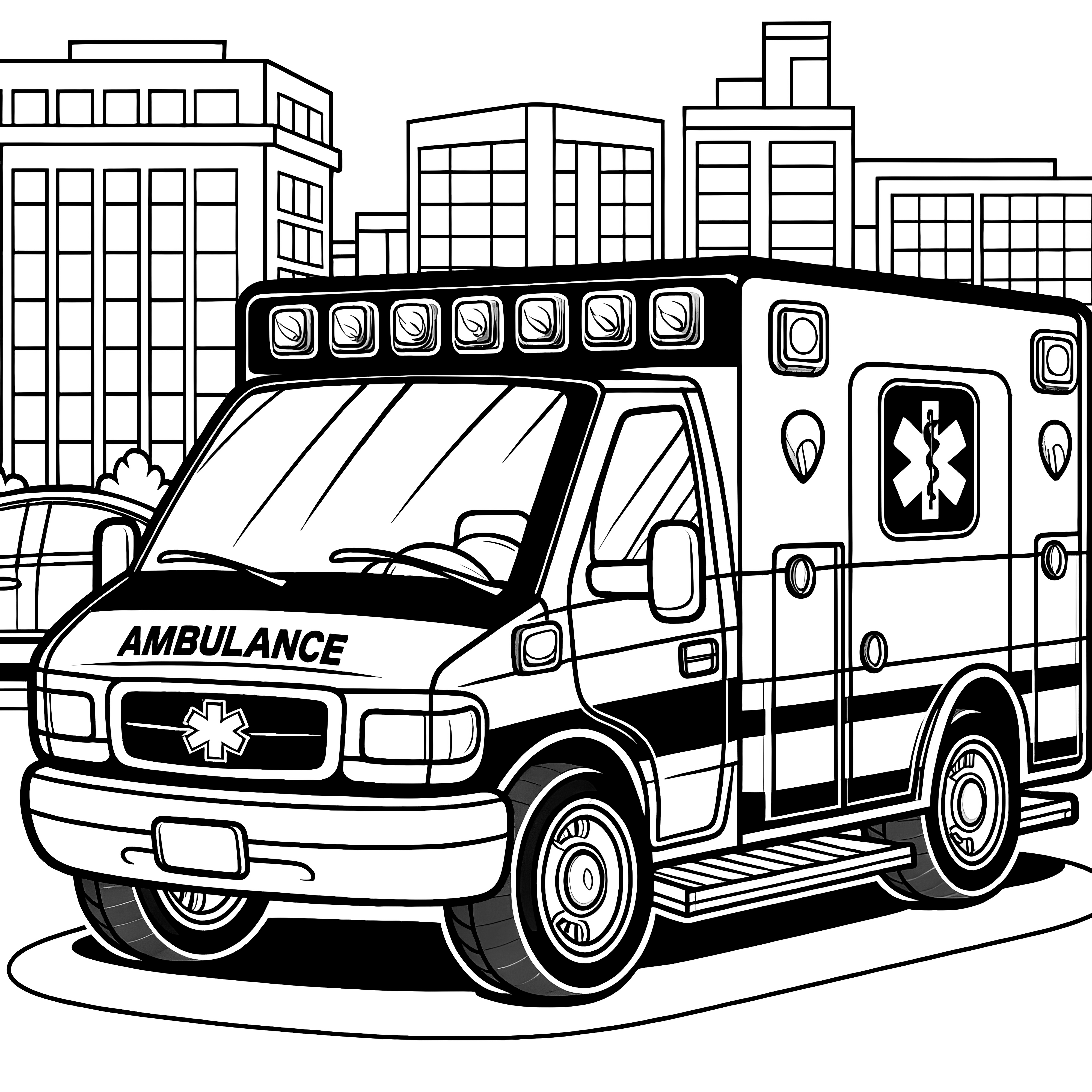 大都市の救急車：ぬり絵ダウンロード（無料）