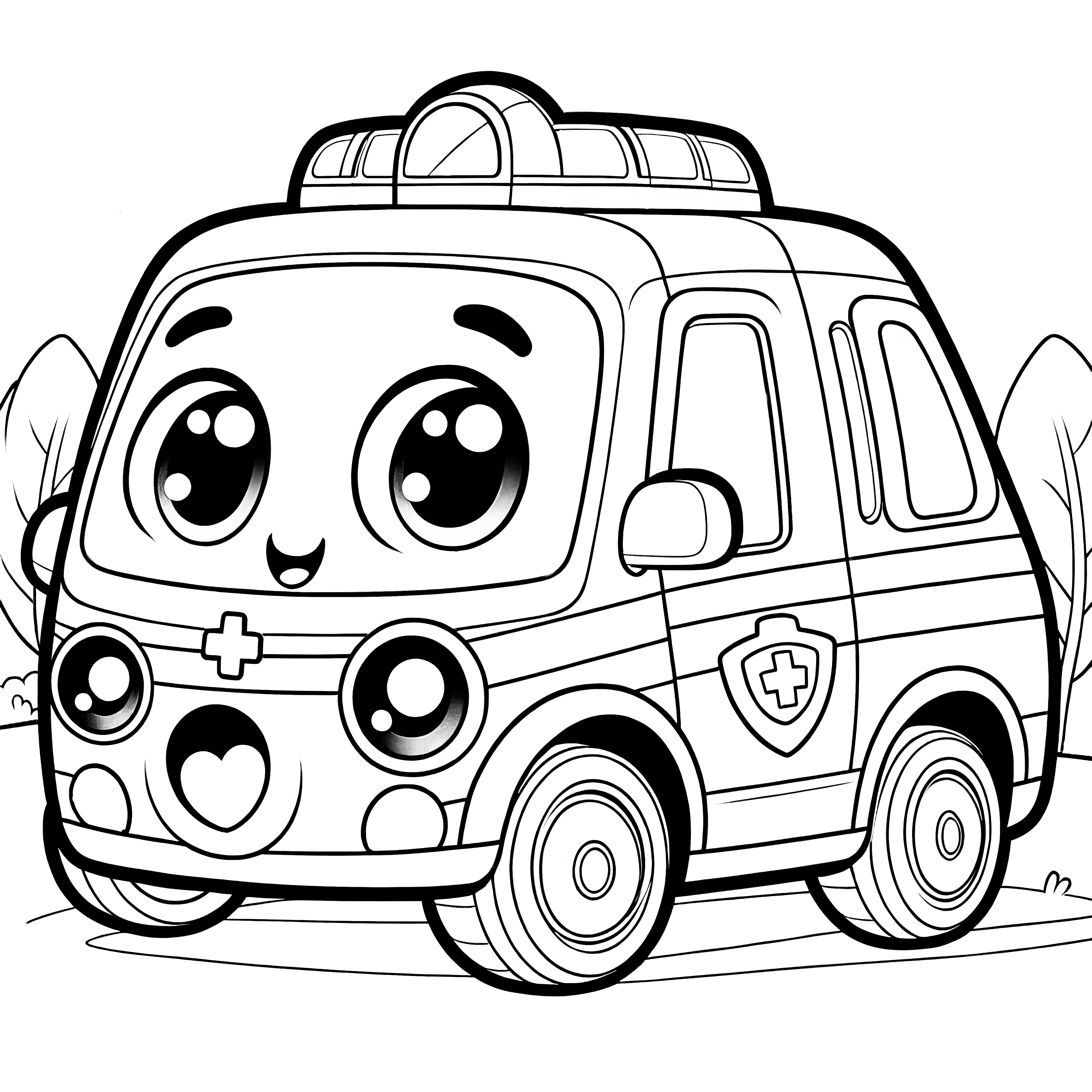 かわいいおもちゃの救急車：子供のためのぬり絵（無料）