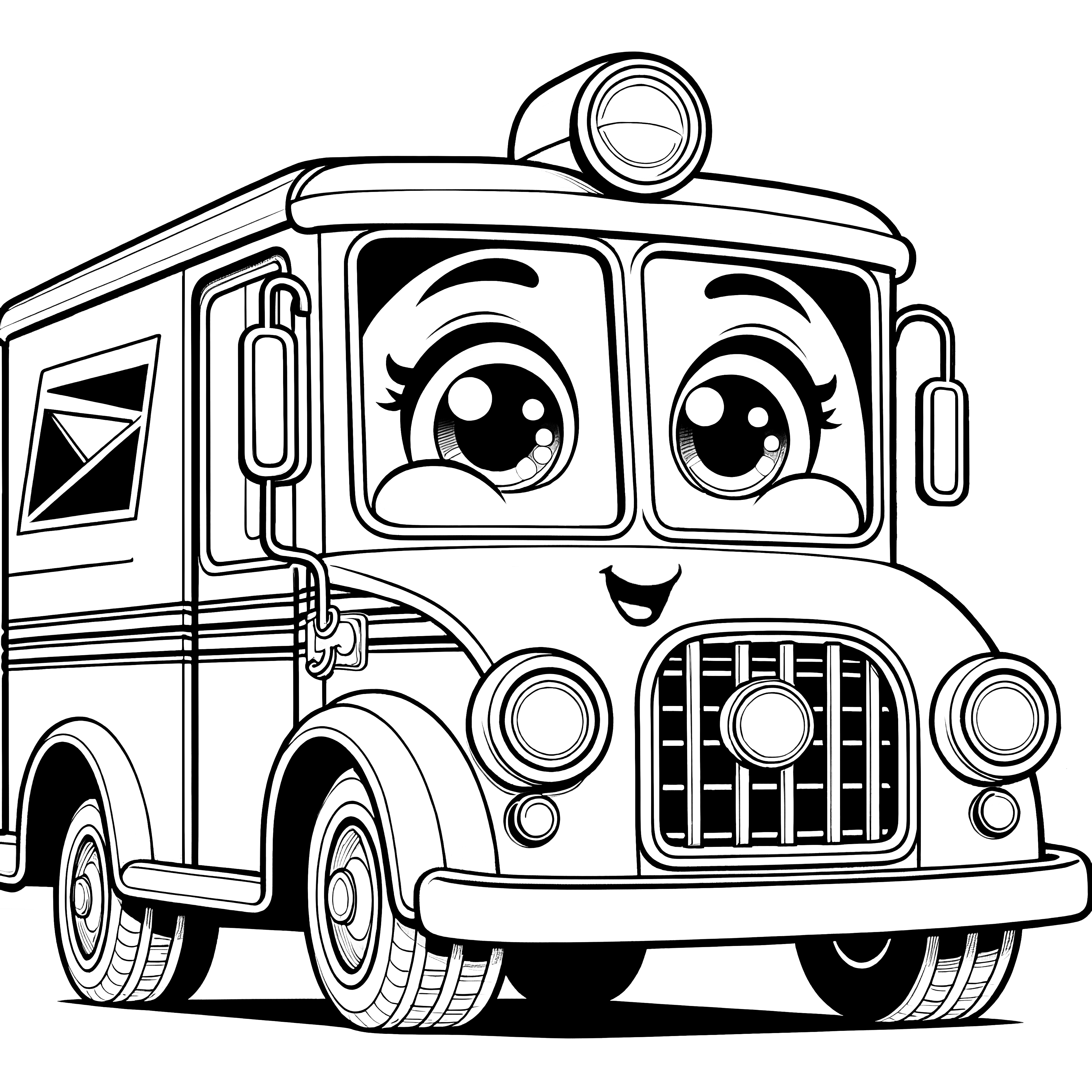 Carrinha gira com olhos grandes: página para colorir para crianças (gratuito)