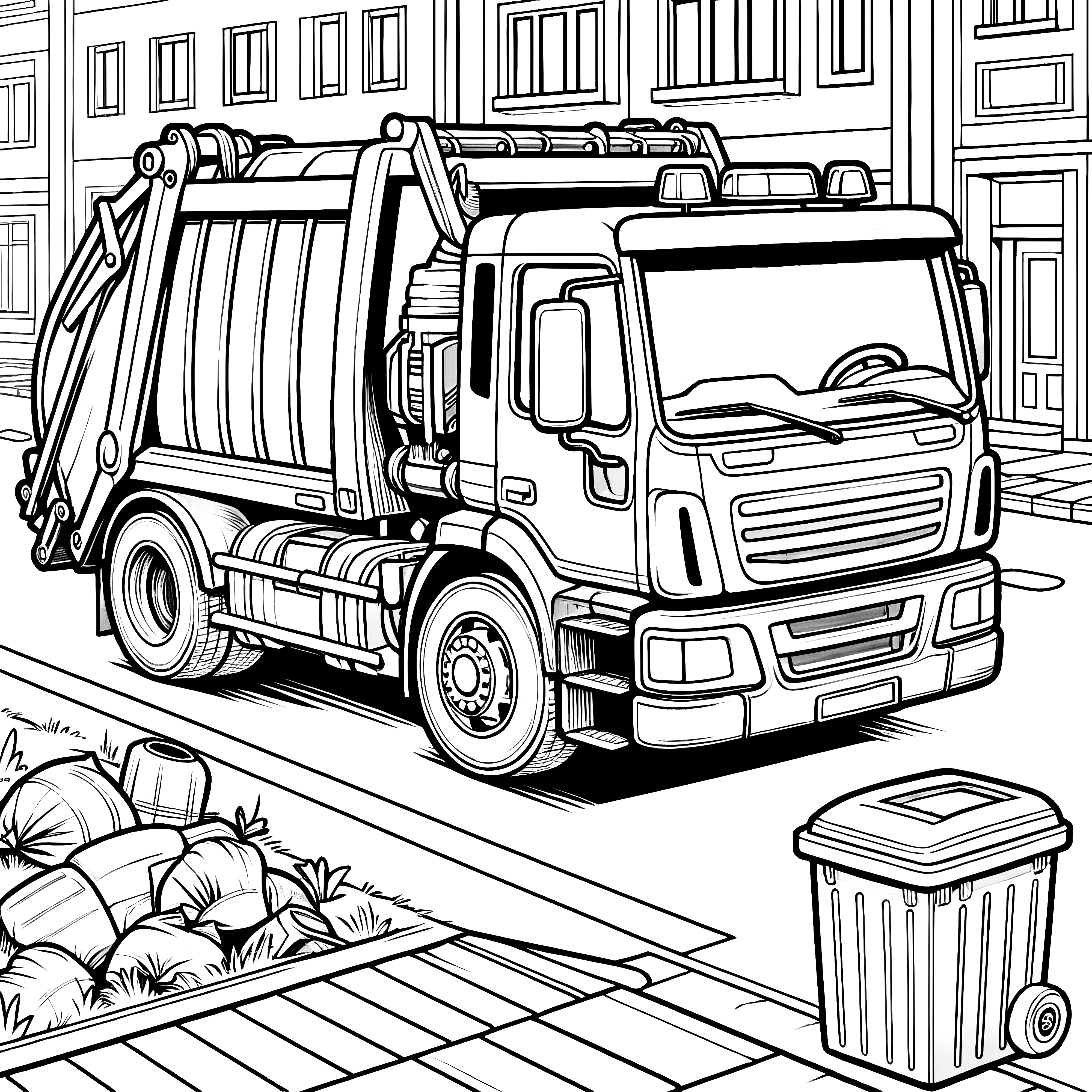 リアルなゴミ収集車の動き：ぬり絵ダウンロード（無料）