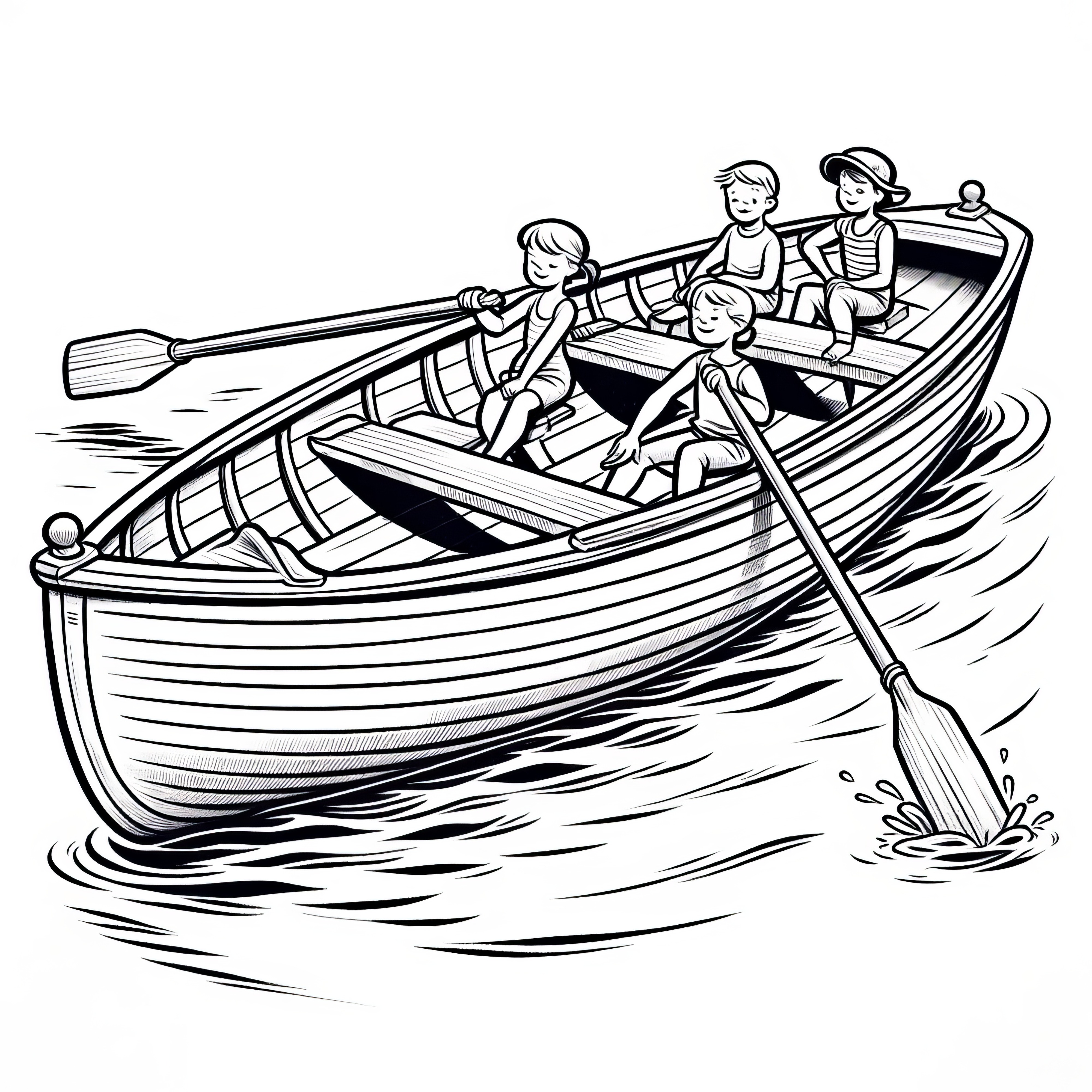 Rowboat with children: Simple coloring picture for children (Free)