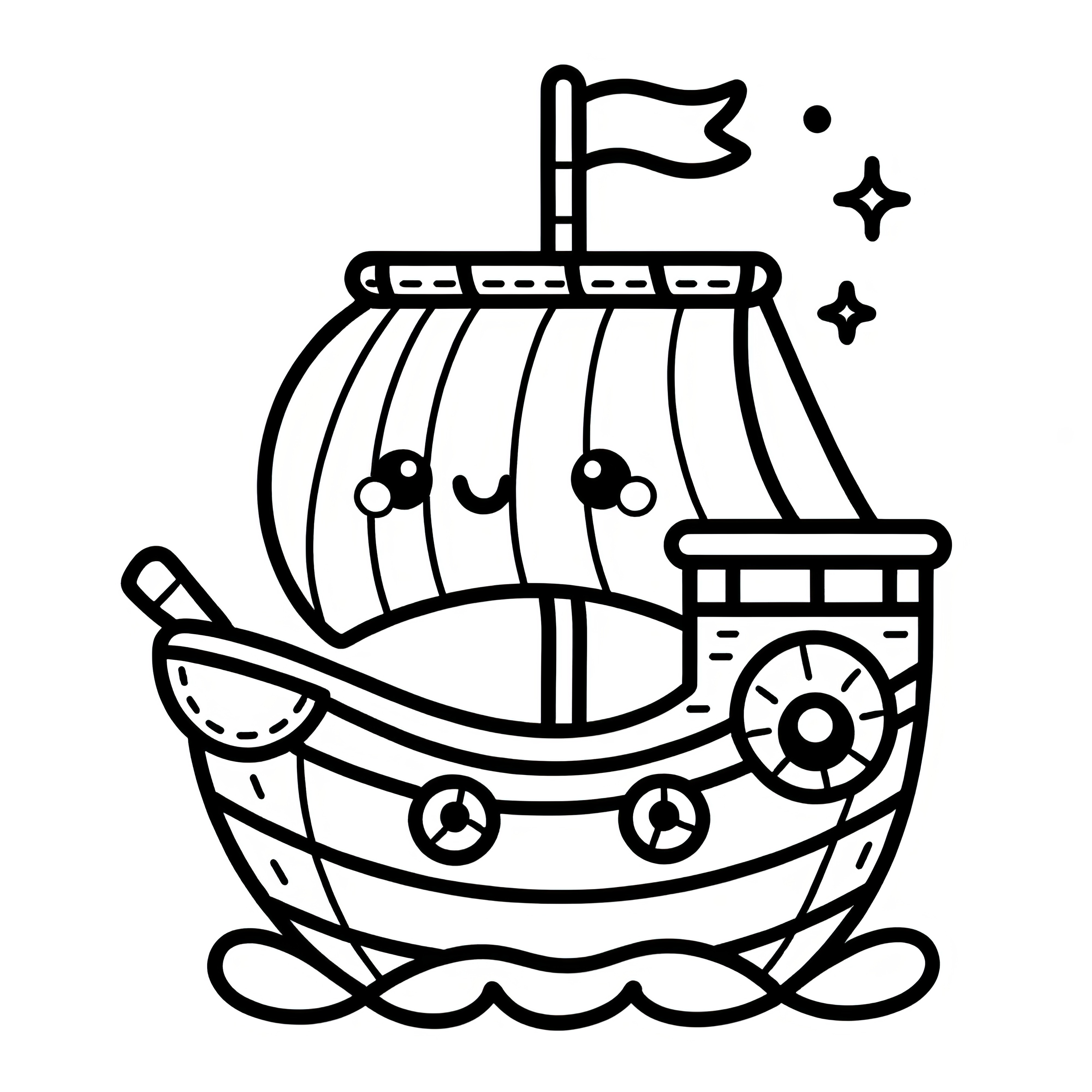かわいい帆船：ぬり絵 無料ダウンロード