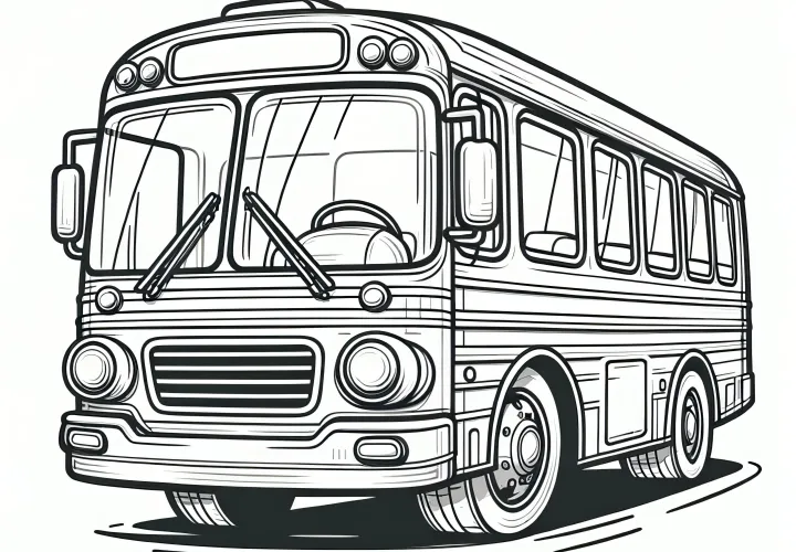 Starý školní autobus: Jednoduchý obrázek k vybarvení pro děti ke stažení (Zdarma)