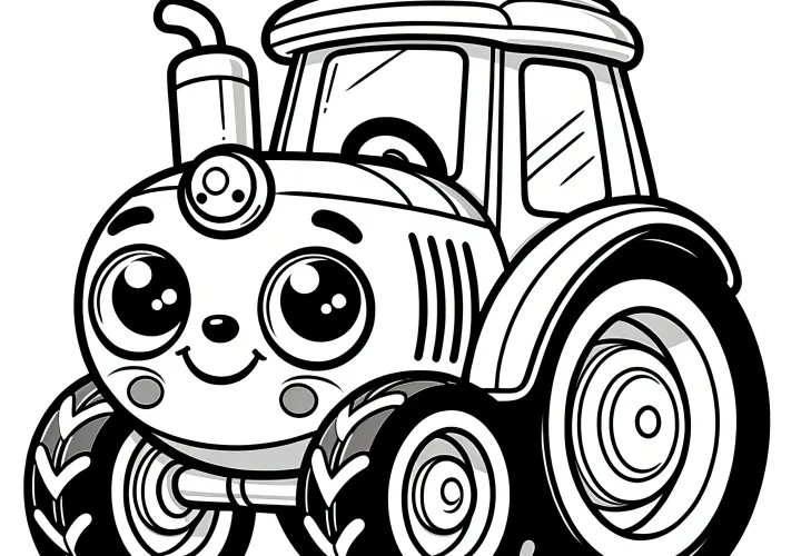 Usmívající se hračkový traktor: Bezplatná omalovánka ke stažení