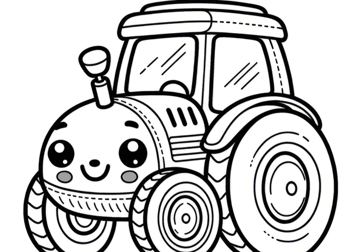 Roztomilý traktor s roztomilýma očima: Jednoduchý obrázek k vybarvení pro děti (Zdarma)