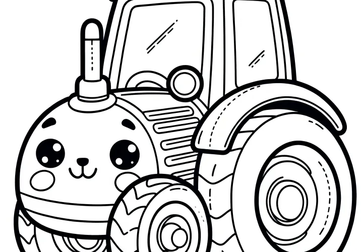 Traktor s obličejem a kulatýma očima: Jednoduchý obrázek k vybarvení (Zdarma)