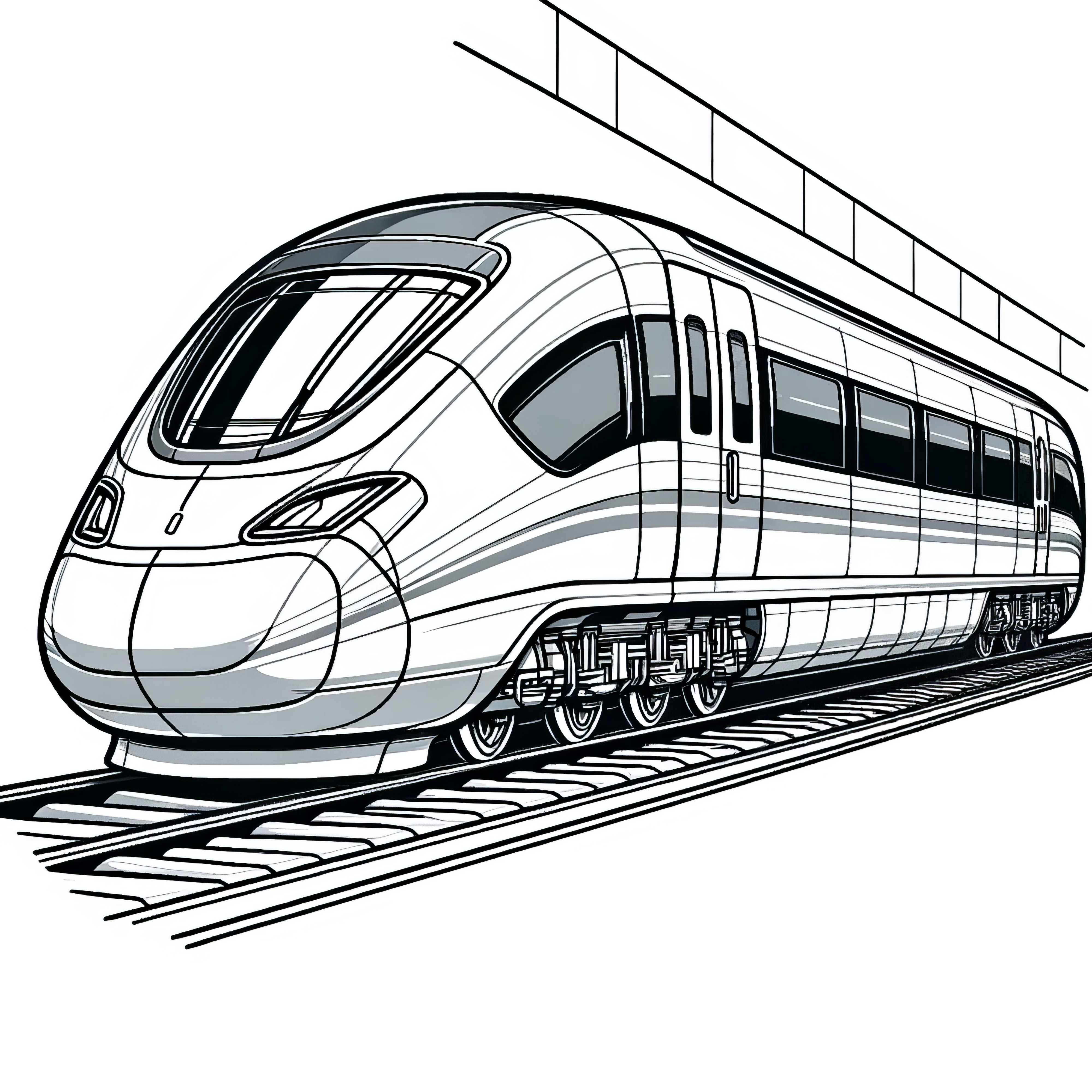 駅に停車中の特急列車：ぬり絵ダウンロード（無料）