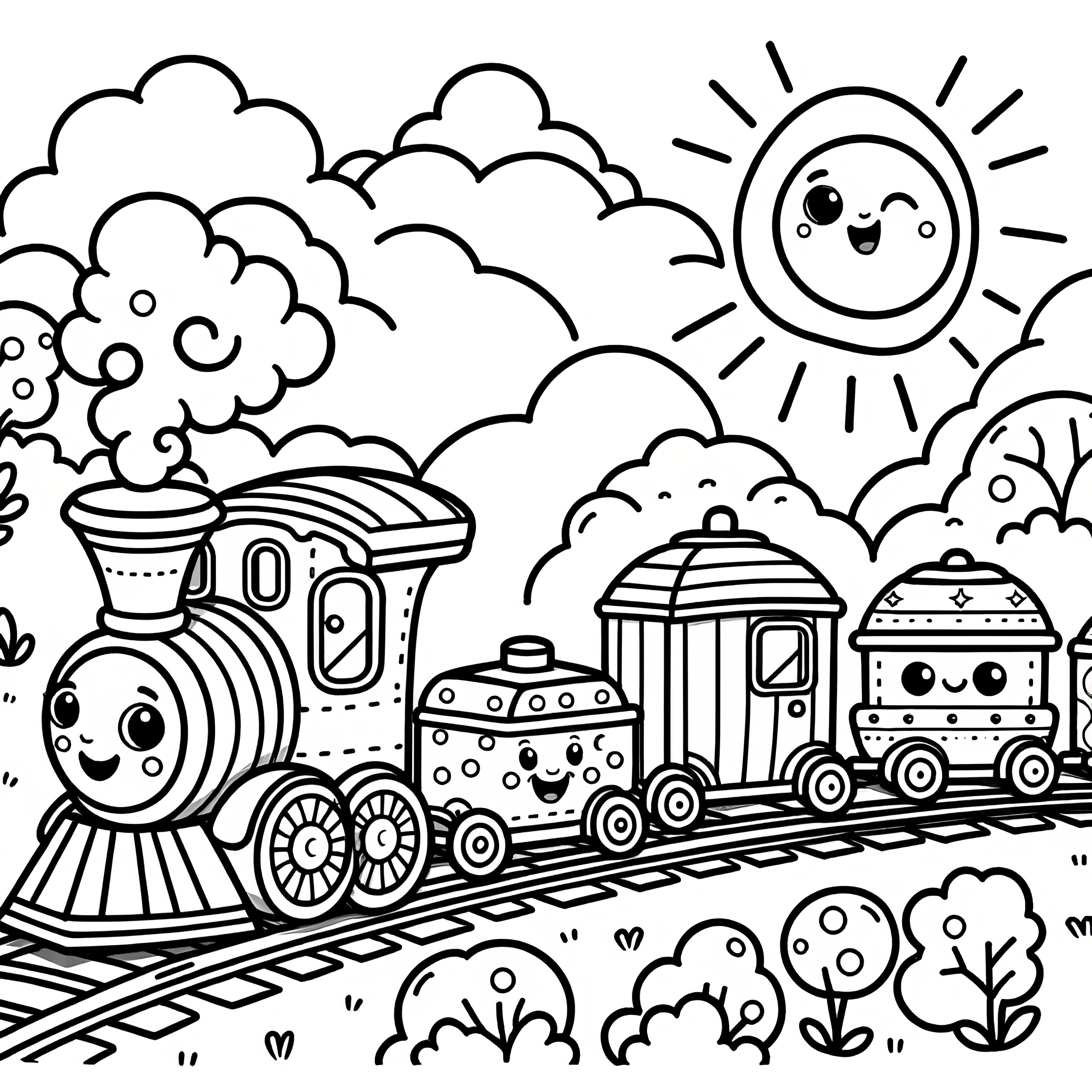 かわいいペンダントとおもちゃの列車：子供のためのぬり絵（無料）