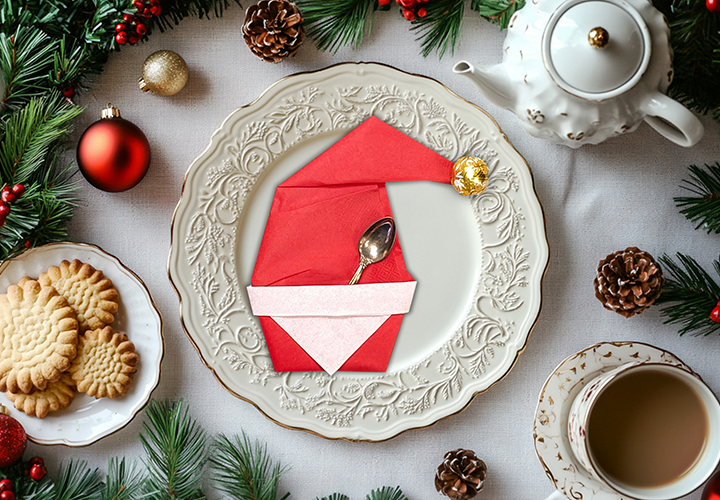 Servilleta en forma de gorro de Papá Noel: Instrucciones con fotos y videos