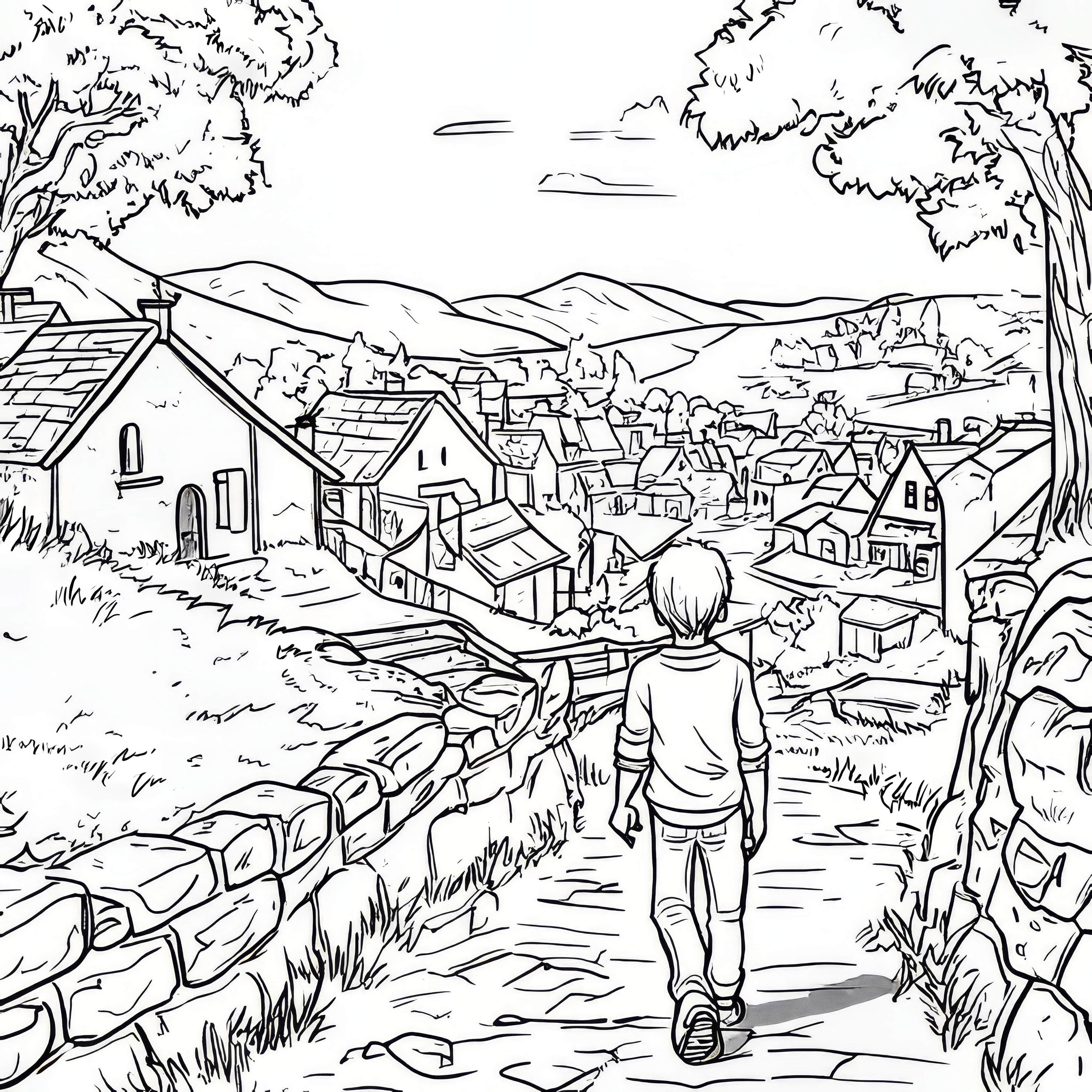 Coloring page of a small town (free)