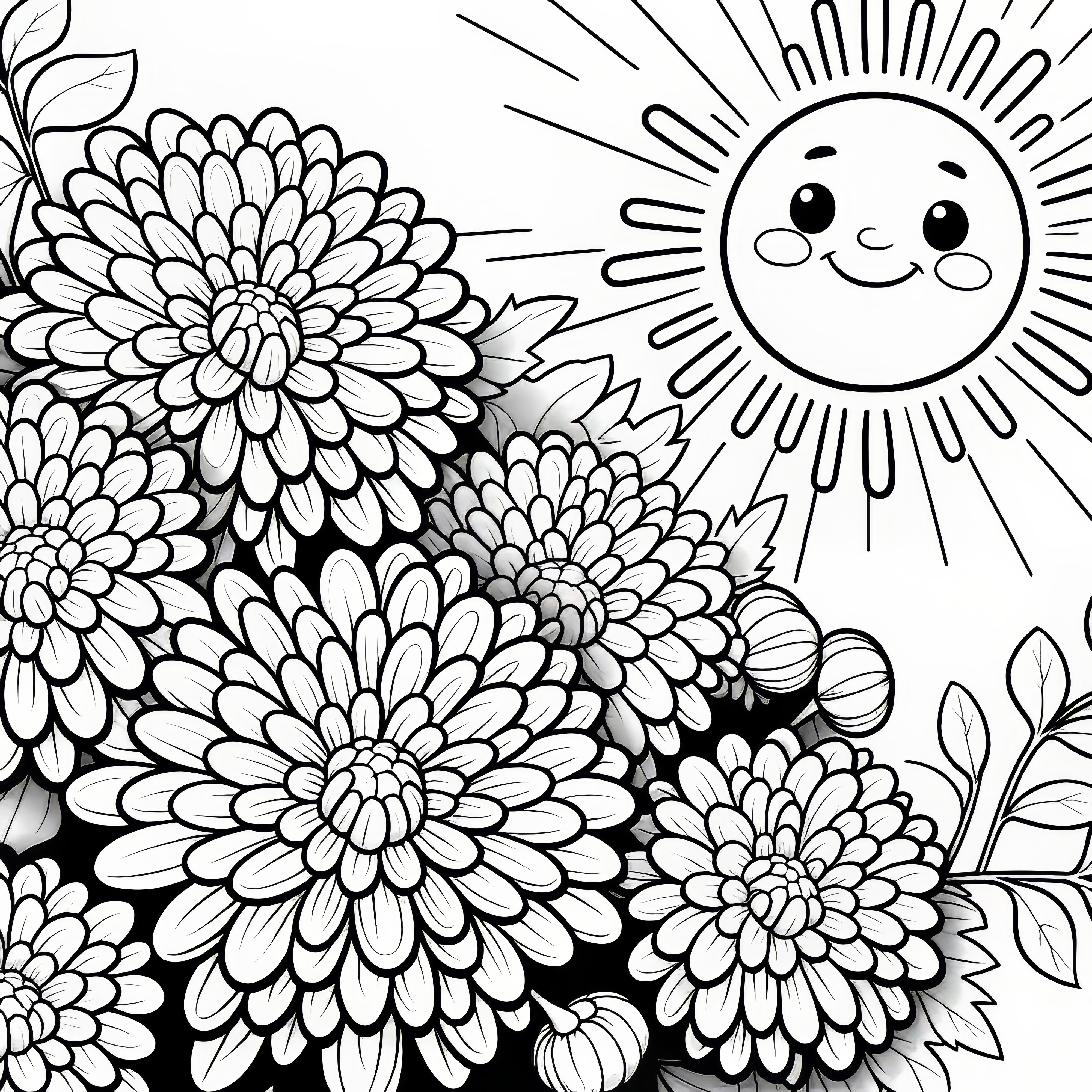 Fleurs de chrysanthèmes au soleil : Coloriage ensoleillé (Gratuit)