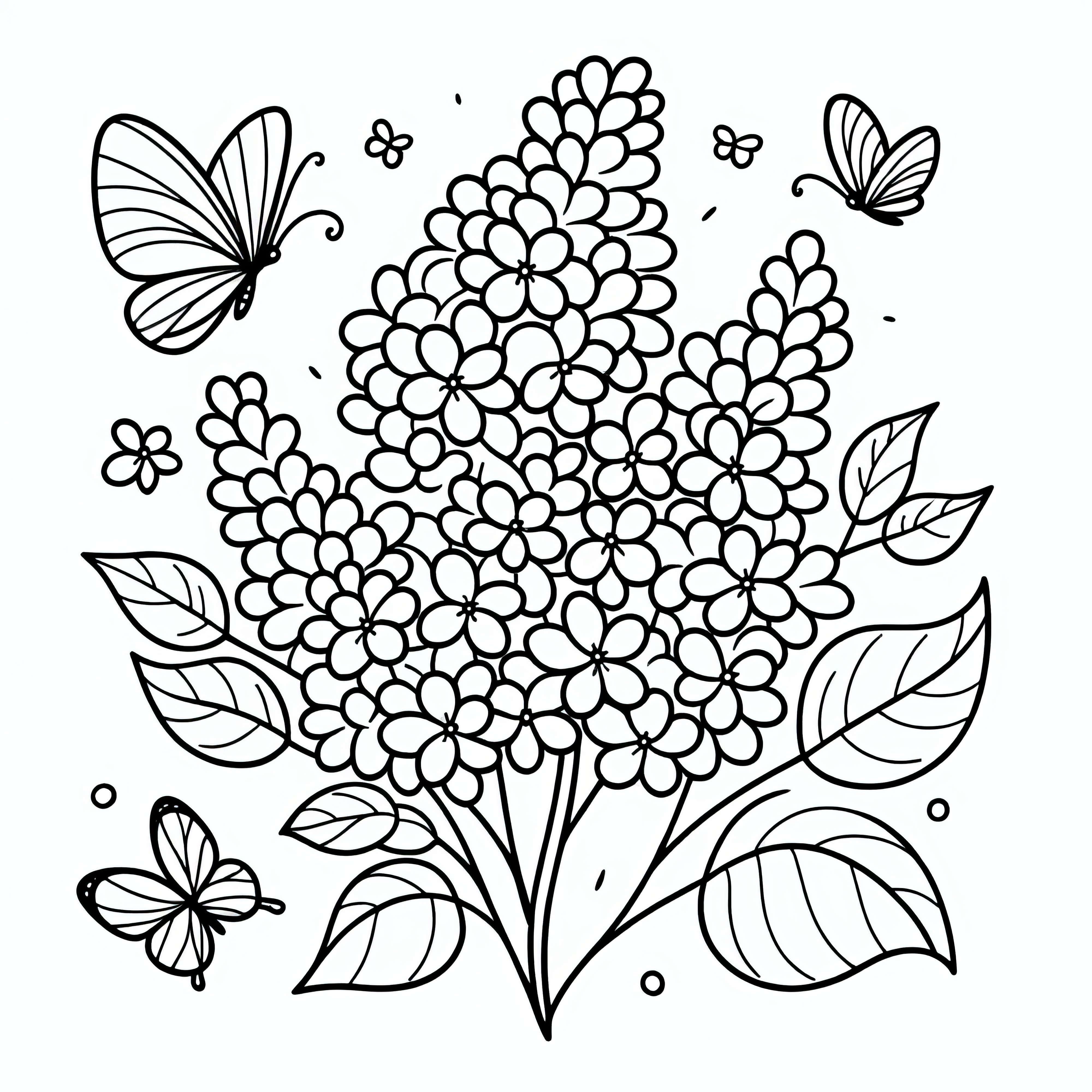 Lilac with butterflies for coloring (Free)