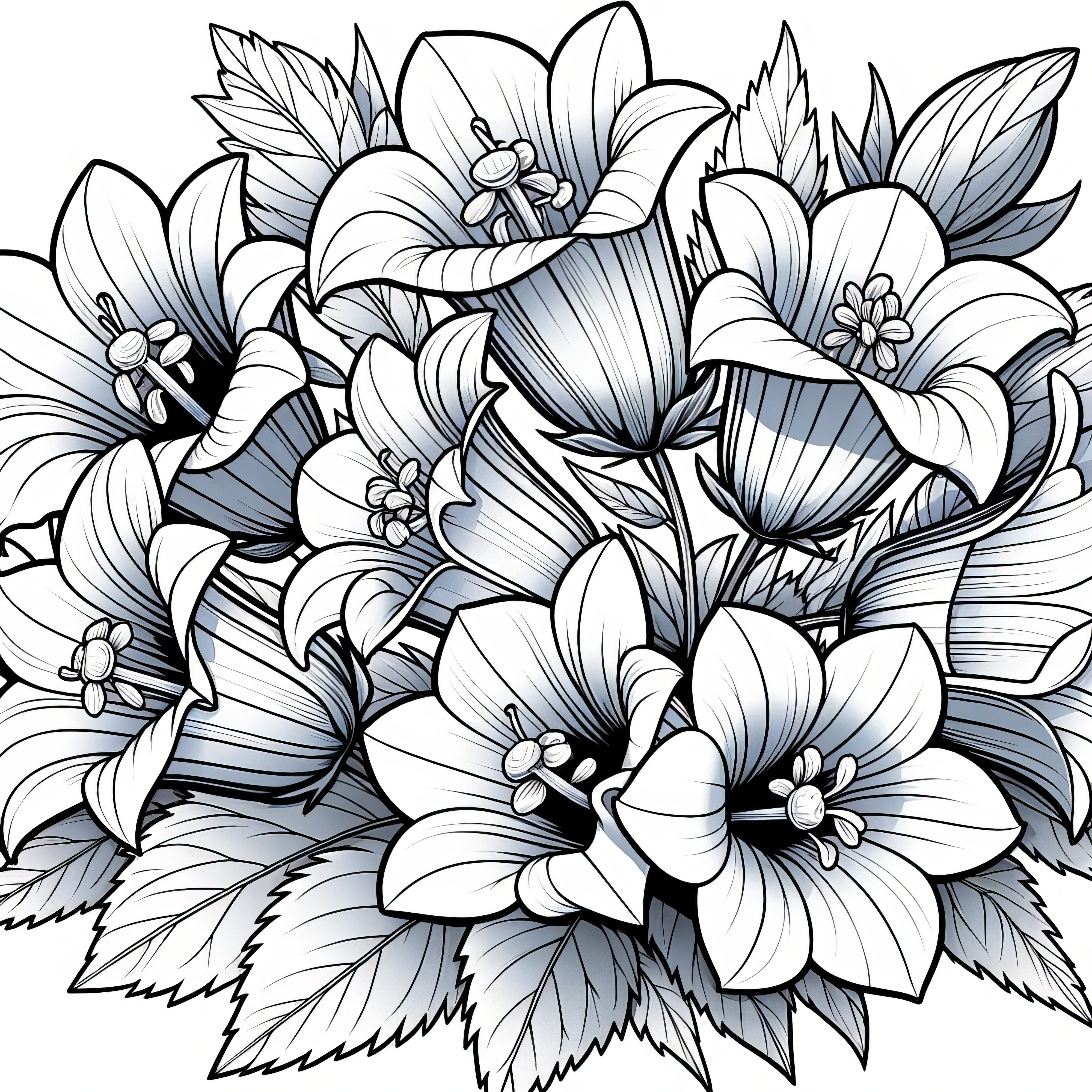 風鈴花の花: 自然に忠実な塗り絵（無料）