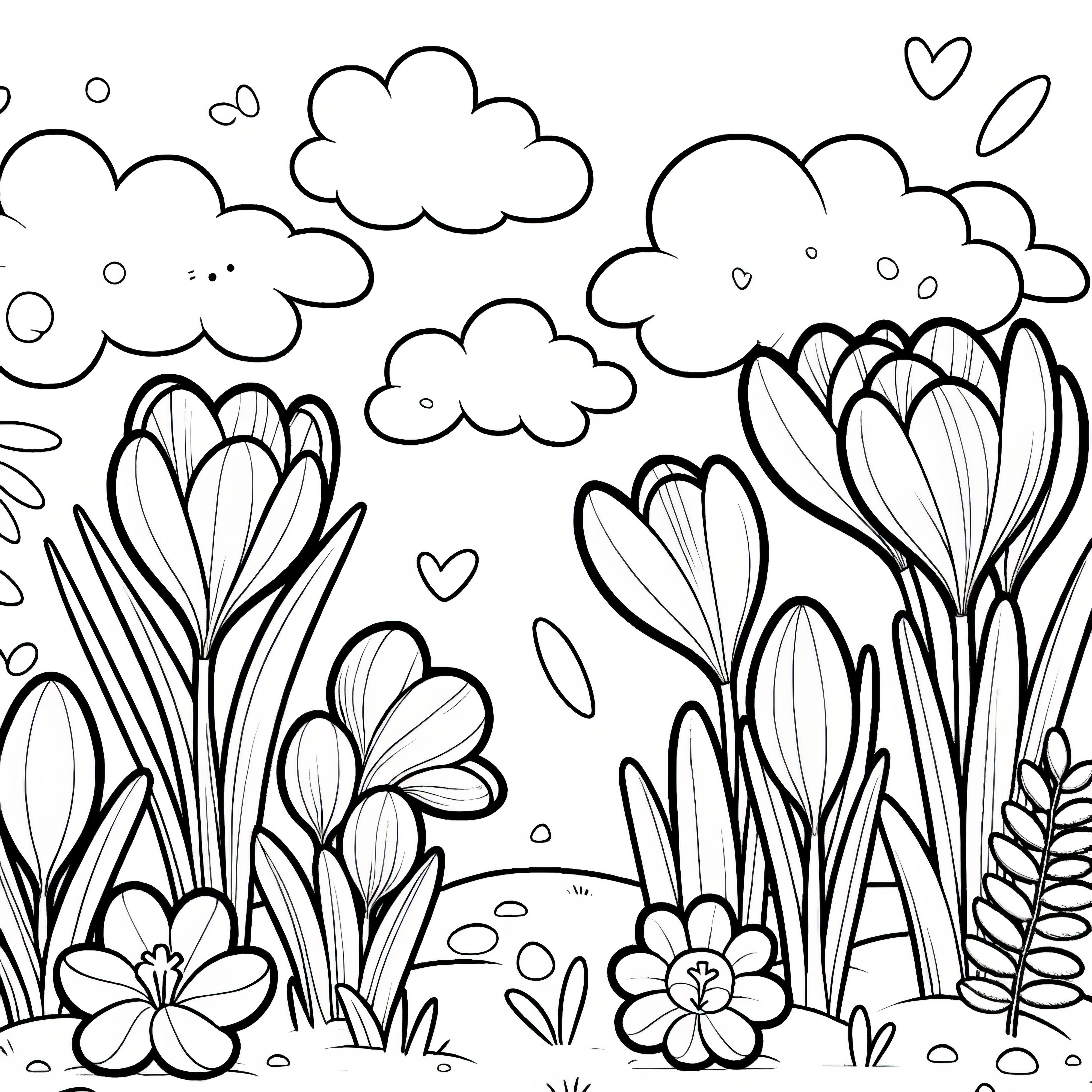 Crocuses in the meadow: Free coloring picture for download