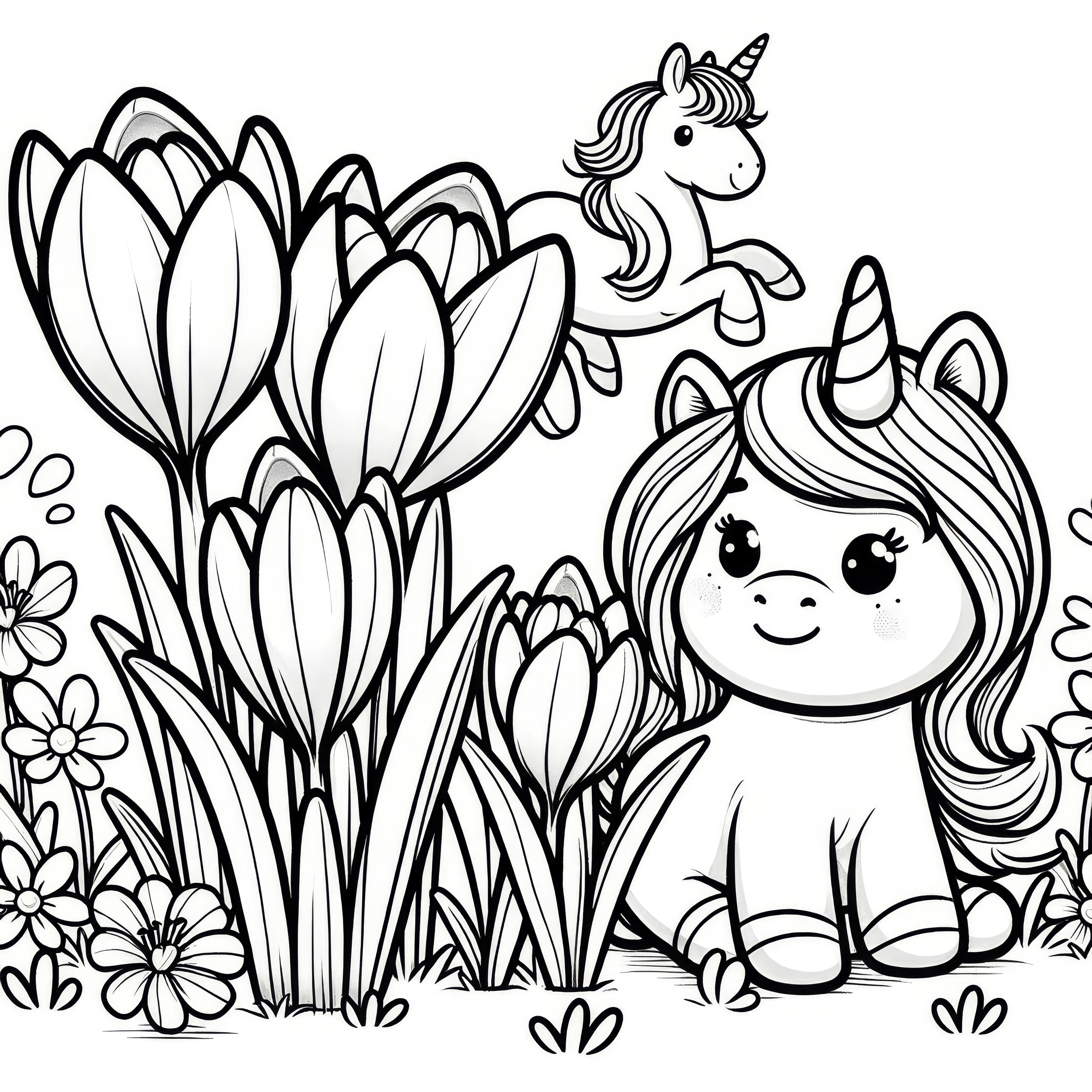Crocuses and unicorns: Coloring Page for Kids (Free)