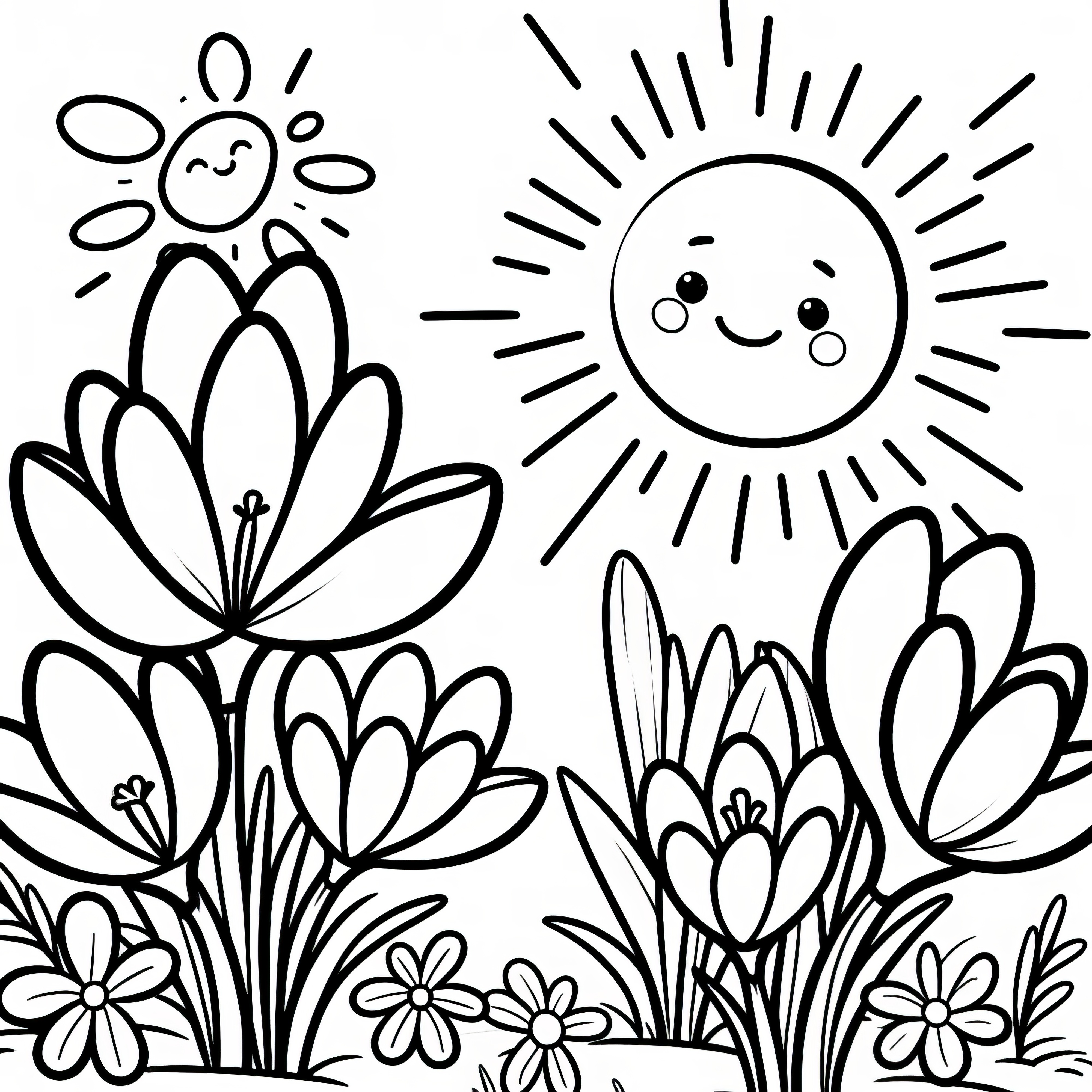 Crocuses in the spring sun: Simple coloring page for children (Free)