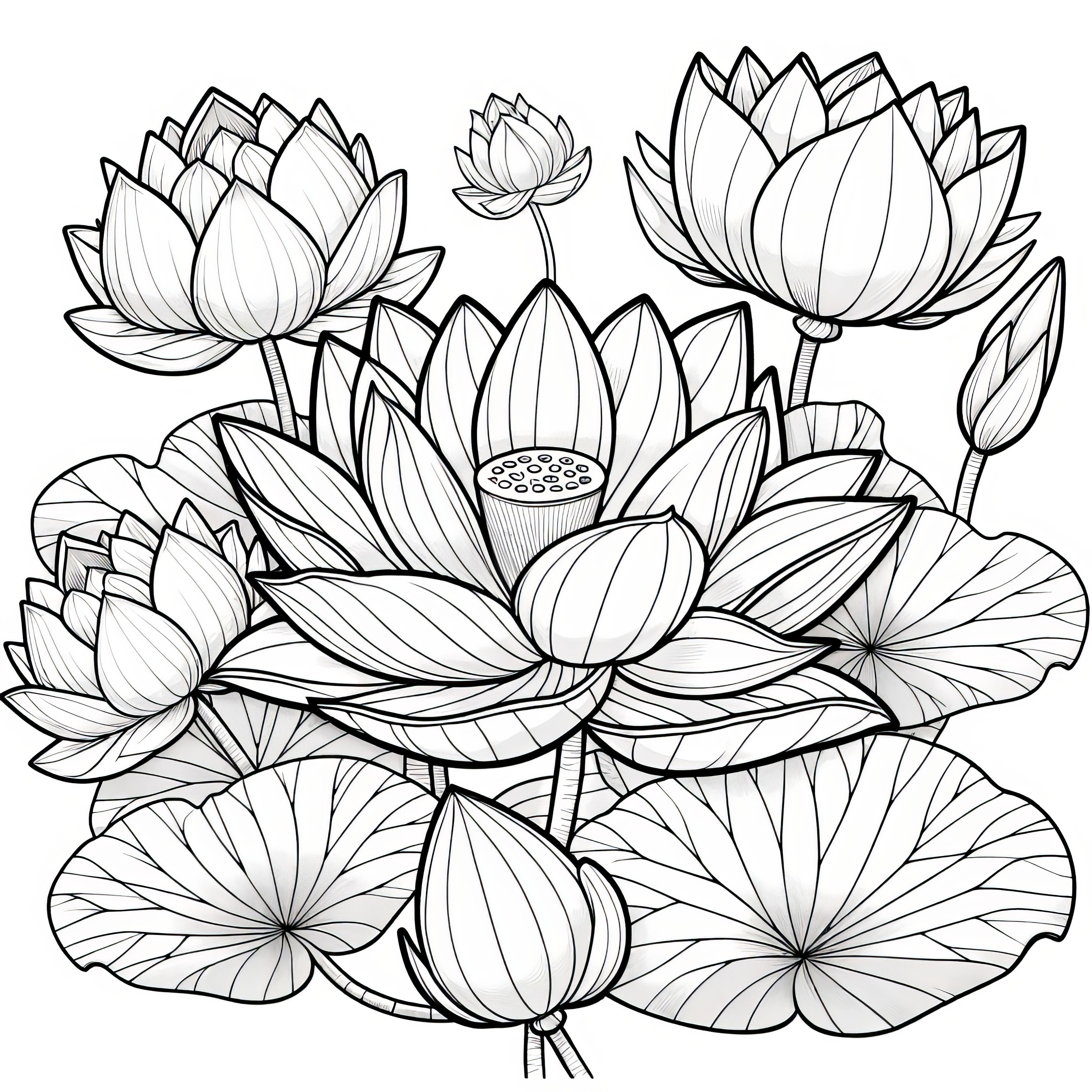 大輪の蓮の花：ダウンロード用の無料塗り絵 (無料)