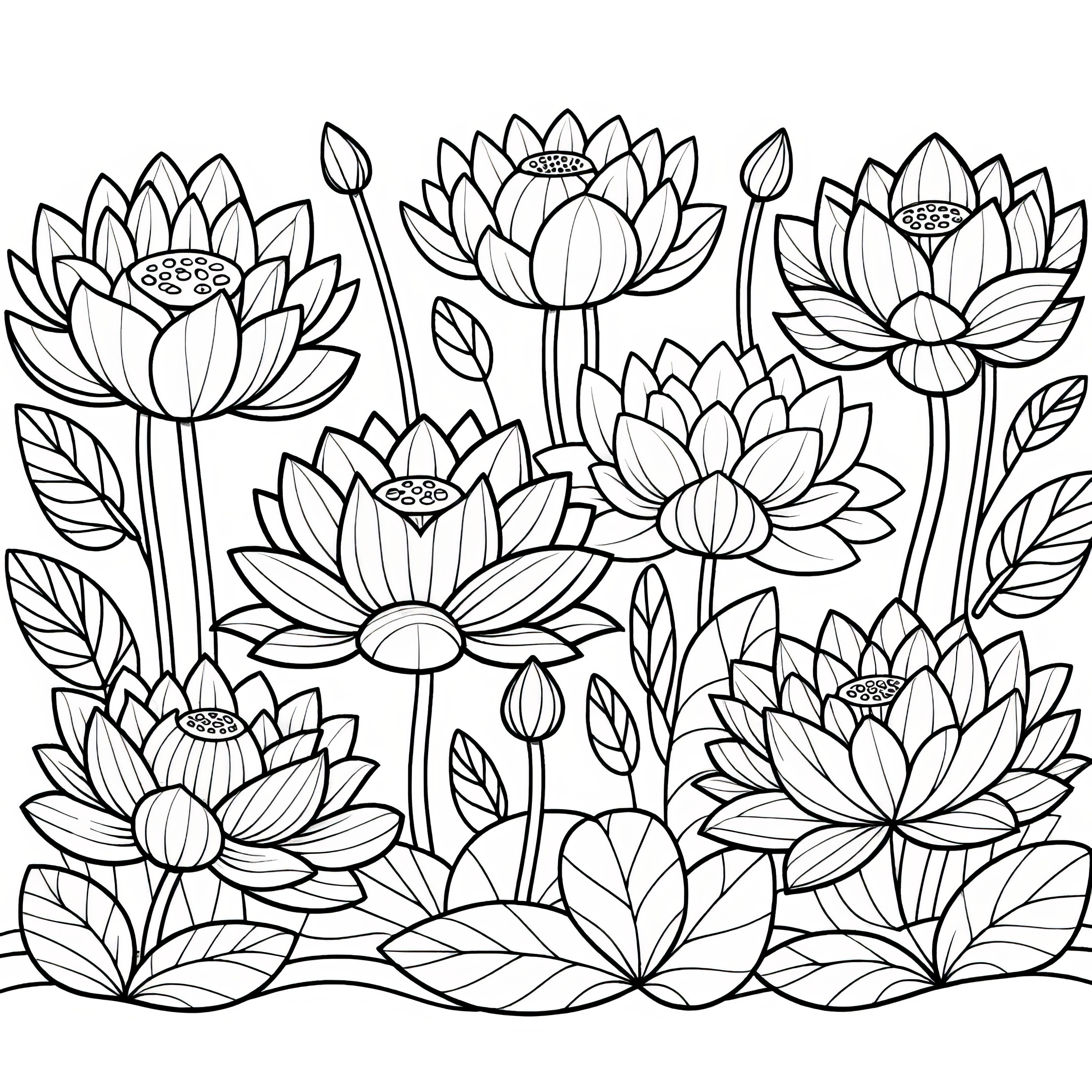 세밀한 연꽃 꽃들을 색칠하기 위한 그림 (무료)