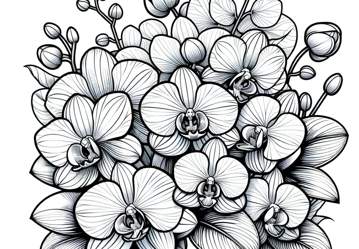 Realistická omalovánka s orchidejemi: Bezplatně ke stažení
