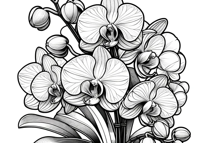 Jemné orchideje: Realistický obrázek k vybarvení (Zdarma)