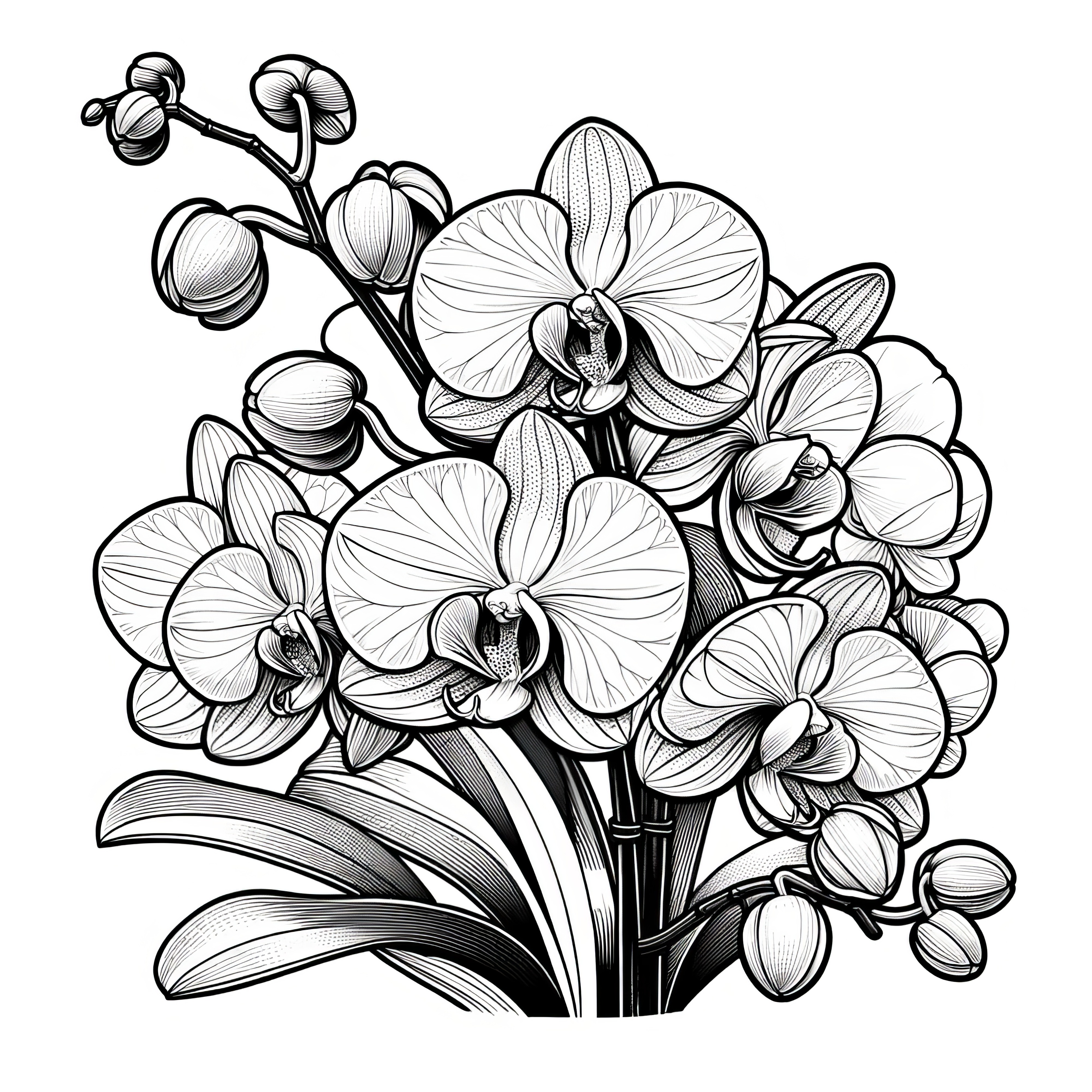 Jemné orchideje: Realistický omalovánkový obrázek (Zdarma)
