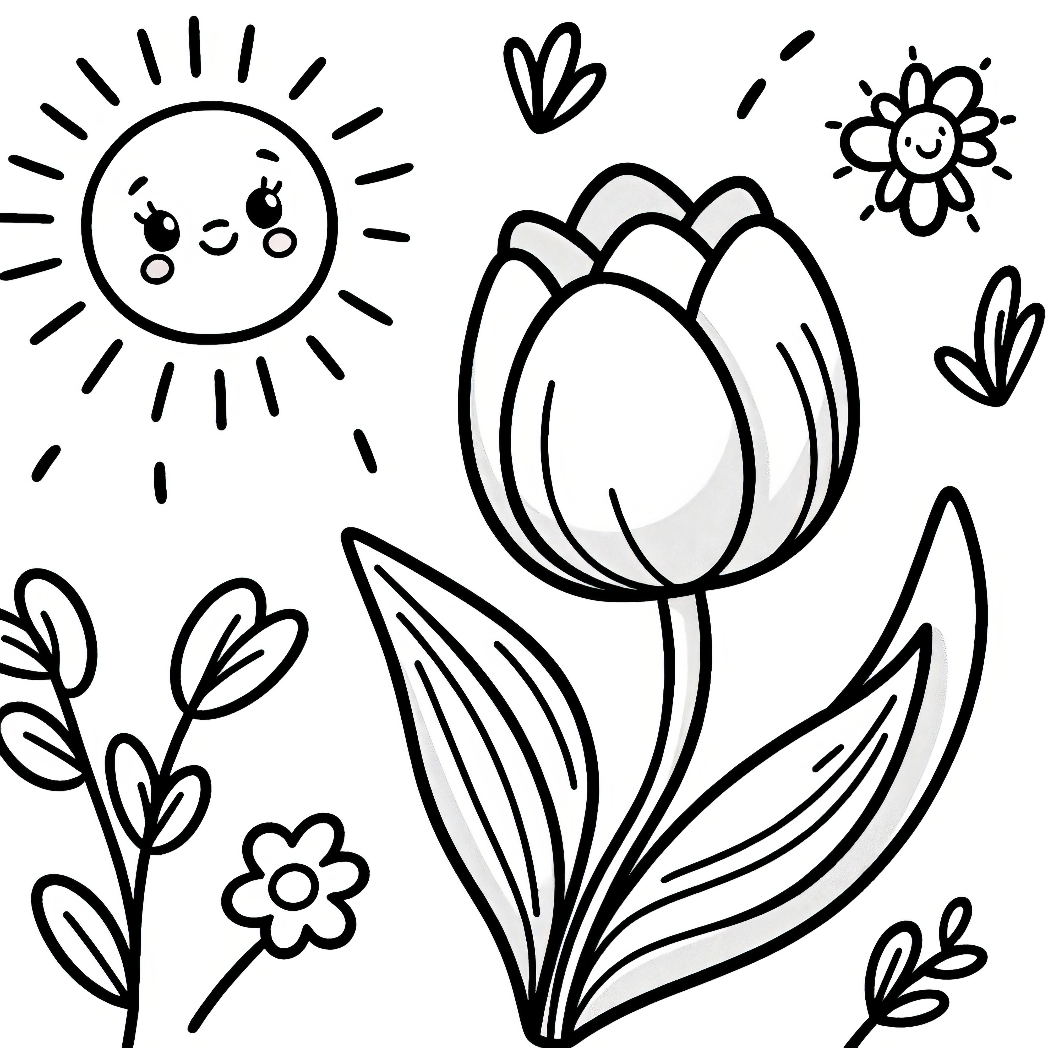 Tulipán a slunce jako omalovánka (zdarma)