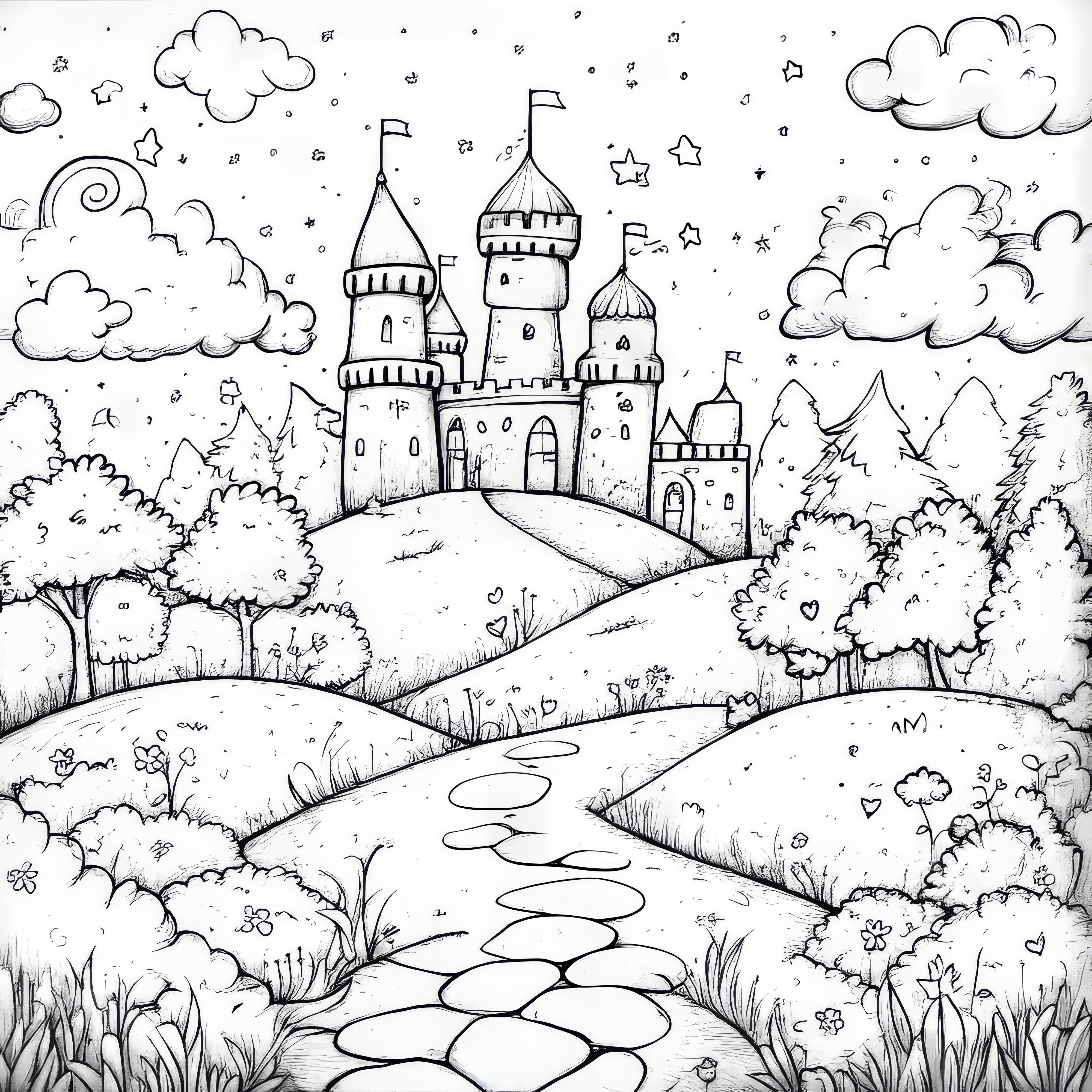 Dreamy fairytale castle: Coloring picture available for free download