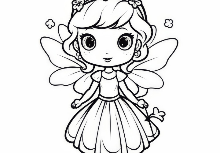Little fairy girl with gentle wings and magic wand: Picture to color (Free)