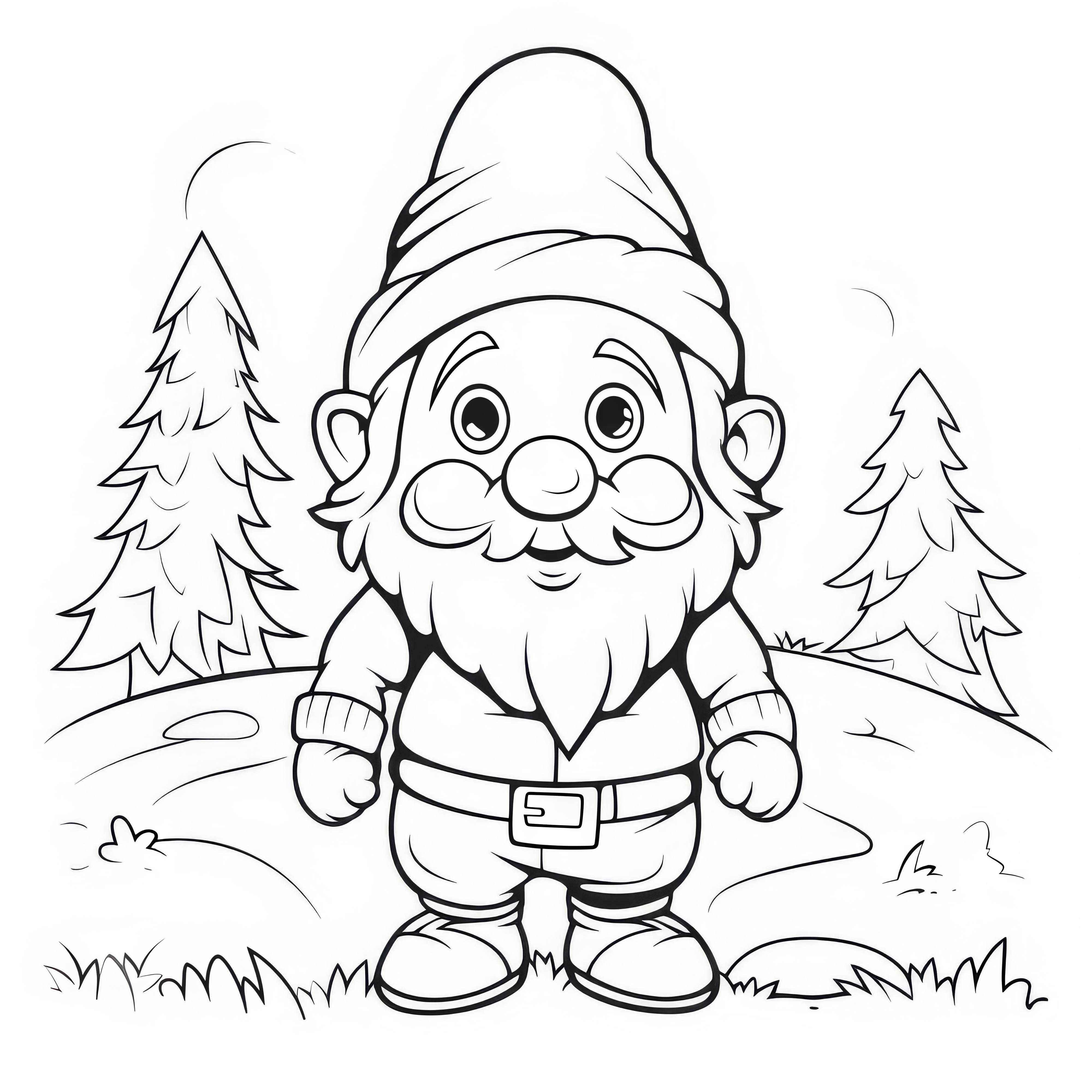 Gnomo com barba e boné na floresta: Descarregar página para colorir (gratuito)