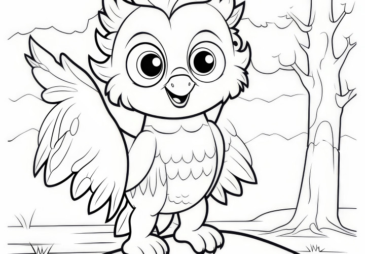 Friendly griffin in the forest: Coloring page free for download