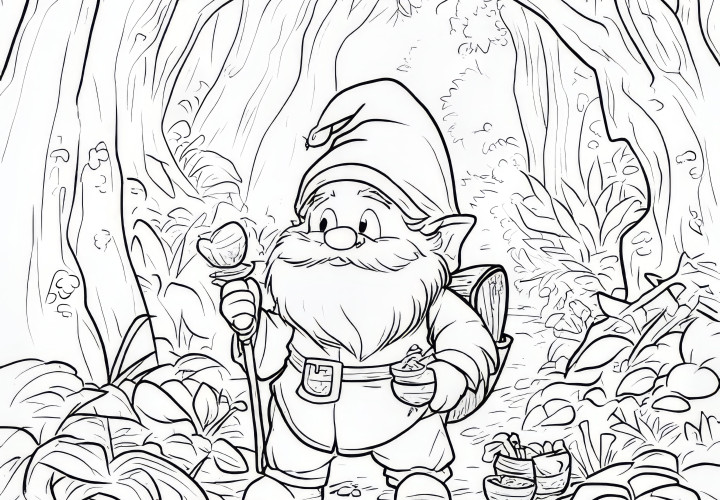 Old dwarf in the mystical forest: Coloring picture for download (Free) Old dwarf in the mystical forest: coloring picture for download (free)