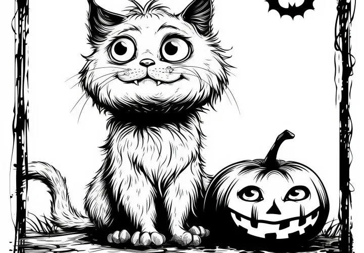 Halloween dýně a kočka k vybarvení (Zdarma)