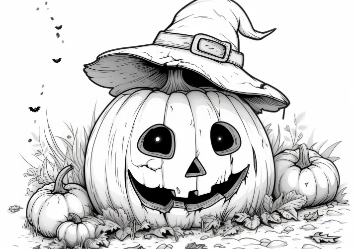 Halloweenská dýně s čarodějnickým kloboukem: omalovánka ke stažení (Zdarma)