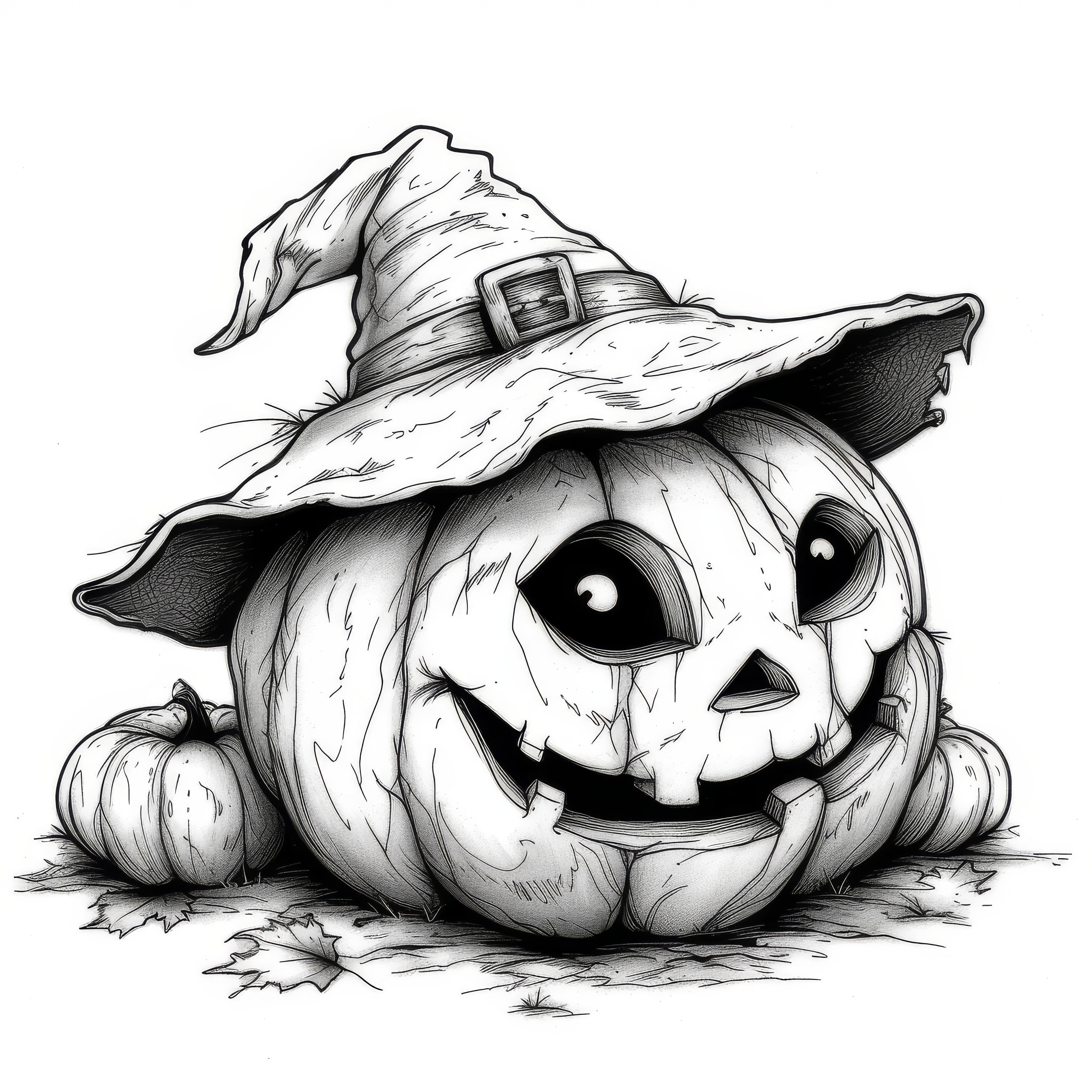 Strašidelná Halloween dýně s čarodějnickým kloboukem: Bezplatná omalovánka