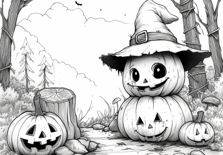 Dýně na Halloween v lese: omalovánky ke stažení (zdarma)