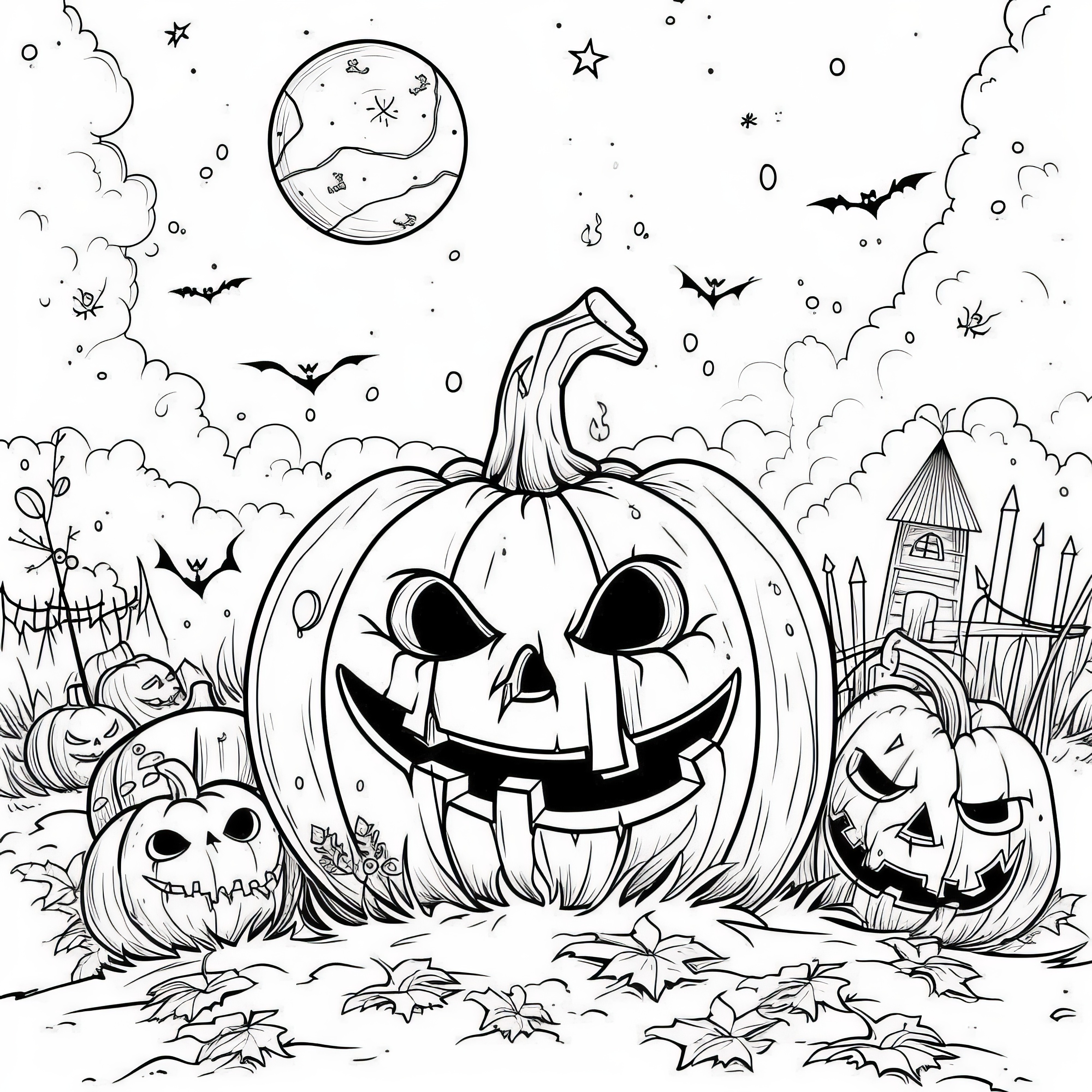 Halloween töklámpások éjjel: ingyenes színezőrajz