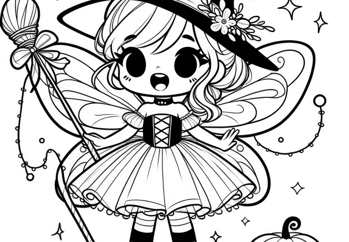 Halloweenský kostým víly: Jednoduchá omalovánka (Zdarma)