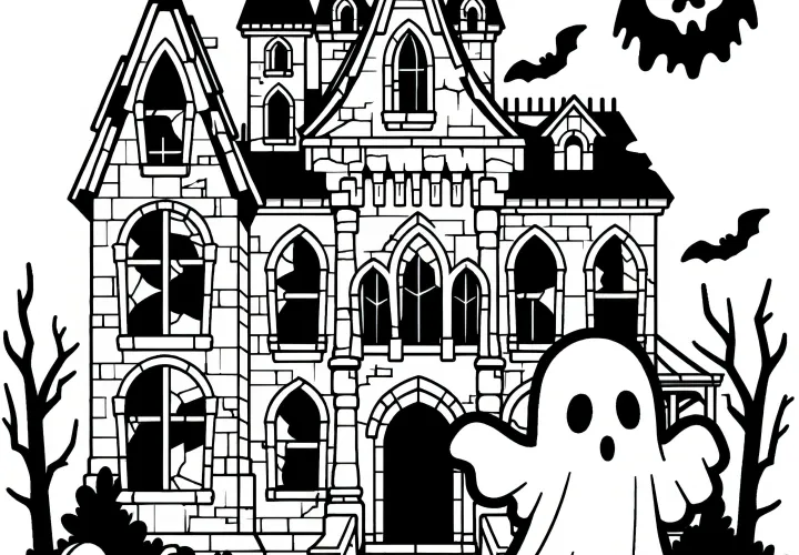 Kostým ducha na Halloweenské oslavě před zámkem strašidel: omalovánka ke stažení (zdarma)