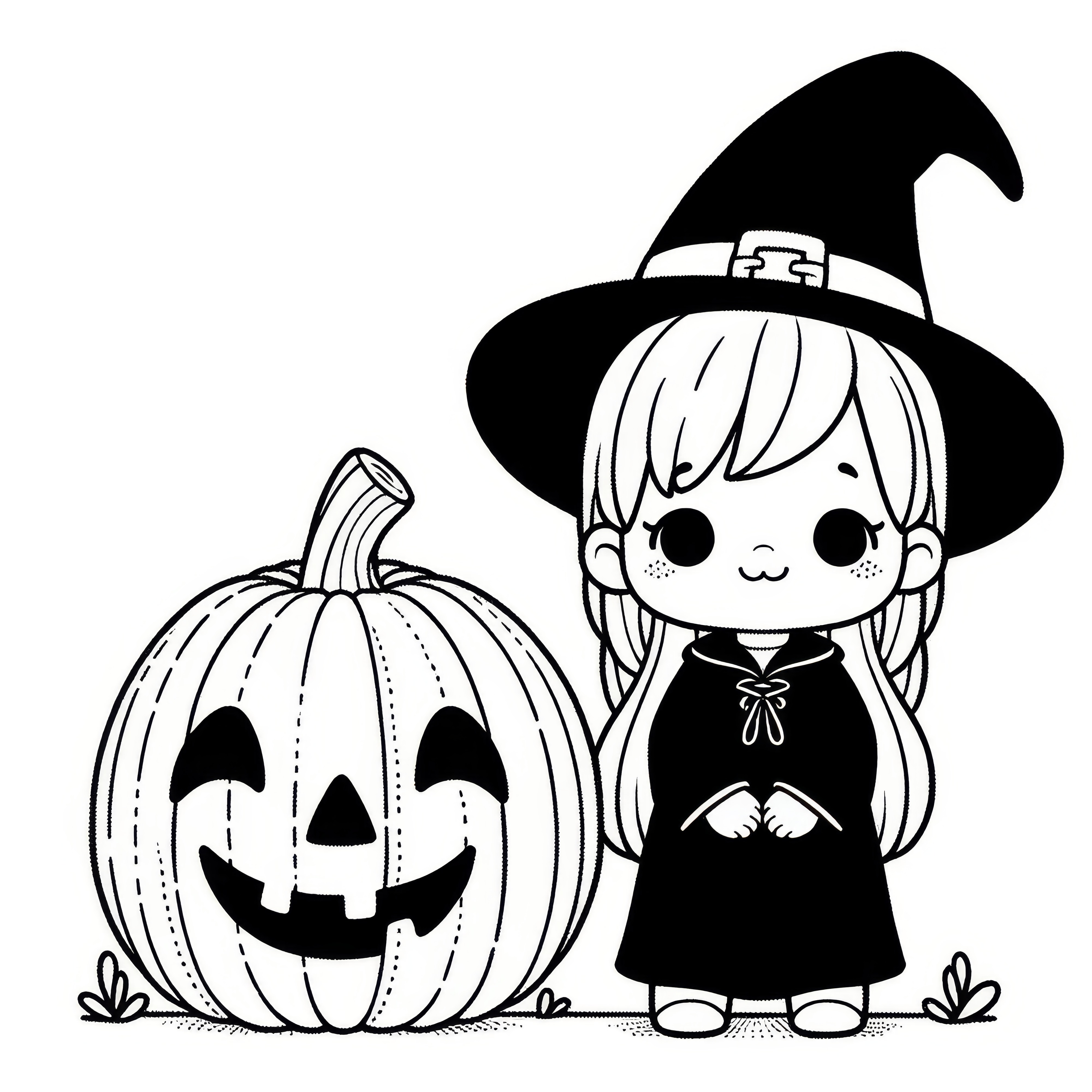Kostým čarodějnice s dýní na Halloween: Omalovánka ke stažení (zdarma)