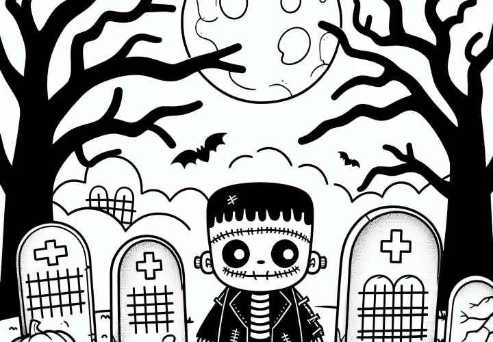 Kostým monstra na hřbitově na Halloween: Omalovánka zdarma ke stažení