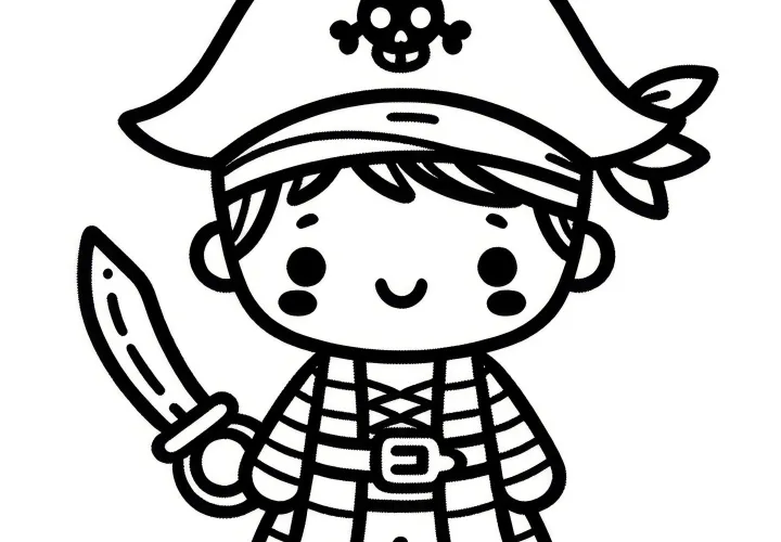 Jednoduchý obrázek na vybarvení halloweenského kostýmu: Pirát (Zdarma)