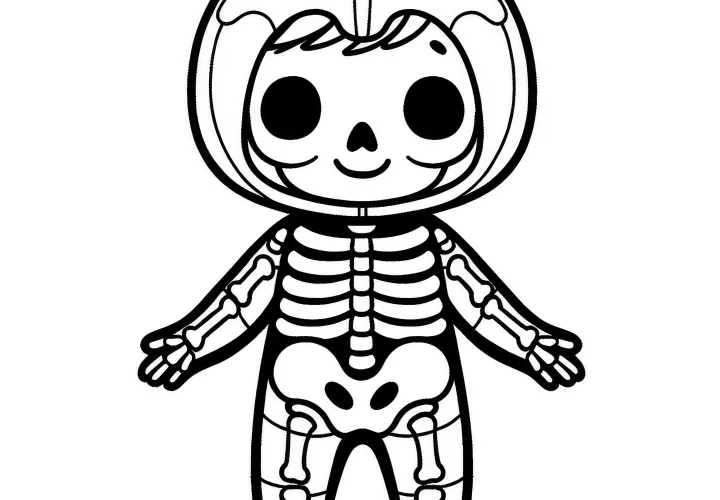 Halloweenský kostým Skeleton: Jednoduchá omalovánka (zdarma)