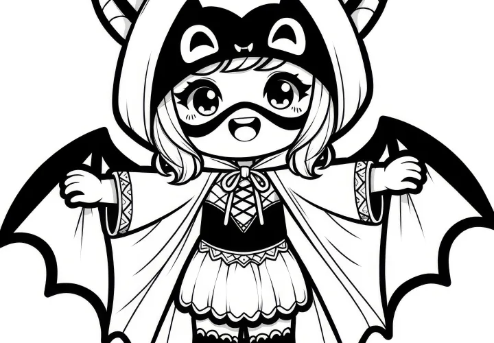 Halloweenský kostým s kouzelnou superhrdinkou: Obrázek k vybarvení (Zdarma)