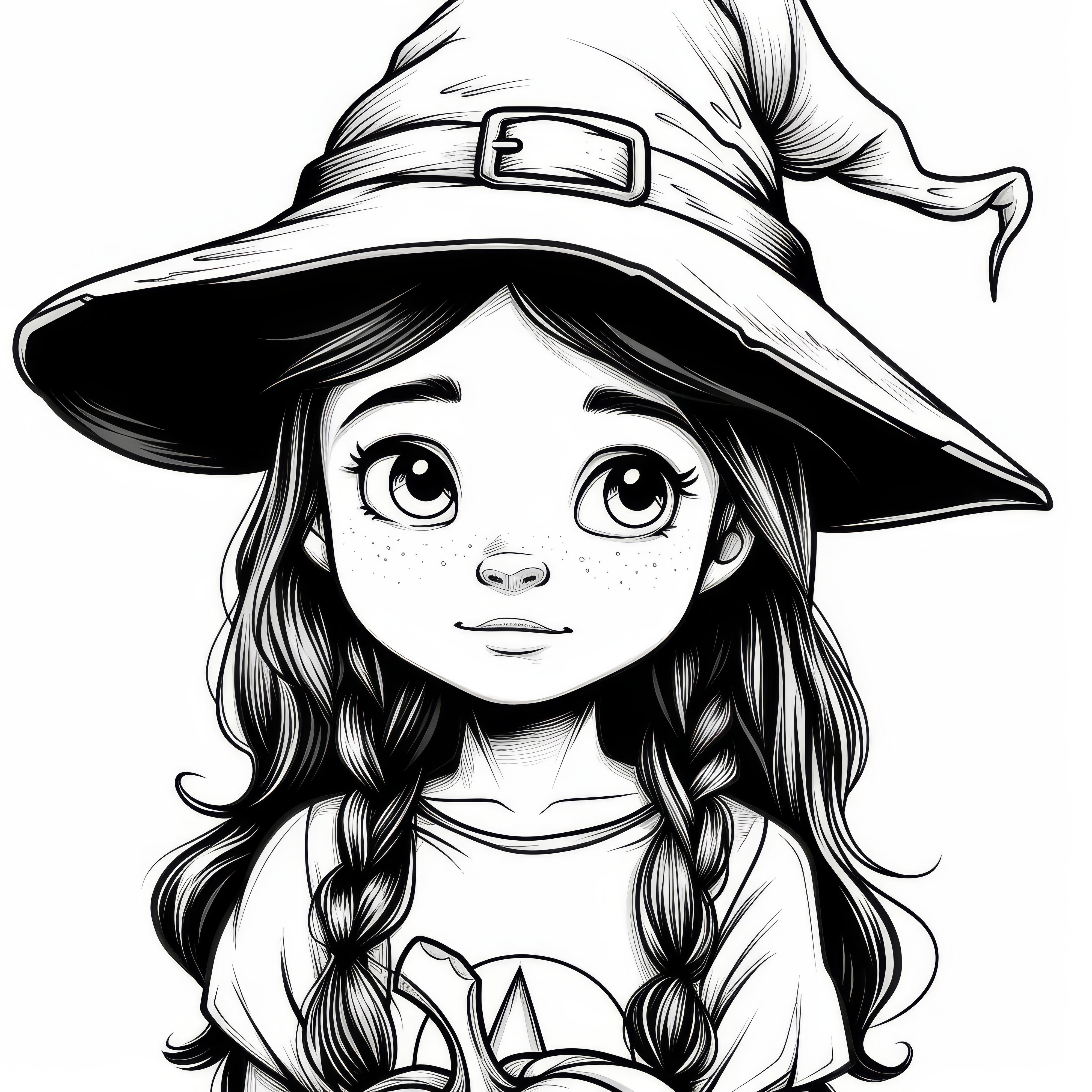 ハロウィン仮装をした美しい魔女の塗り絵（無料）