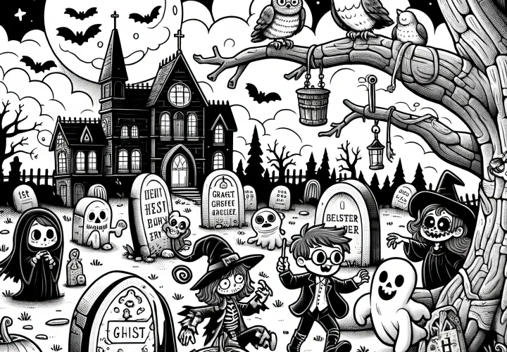 Halloween omalovánka s děsivým hřbitovem (Zdarma)