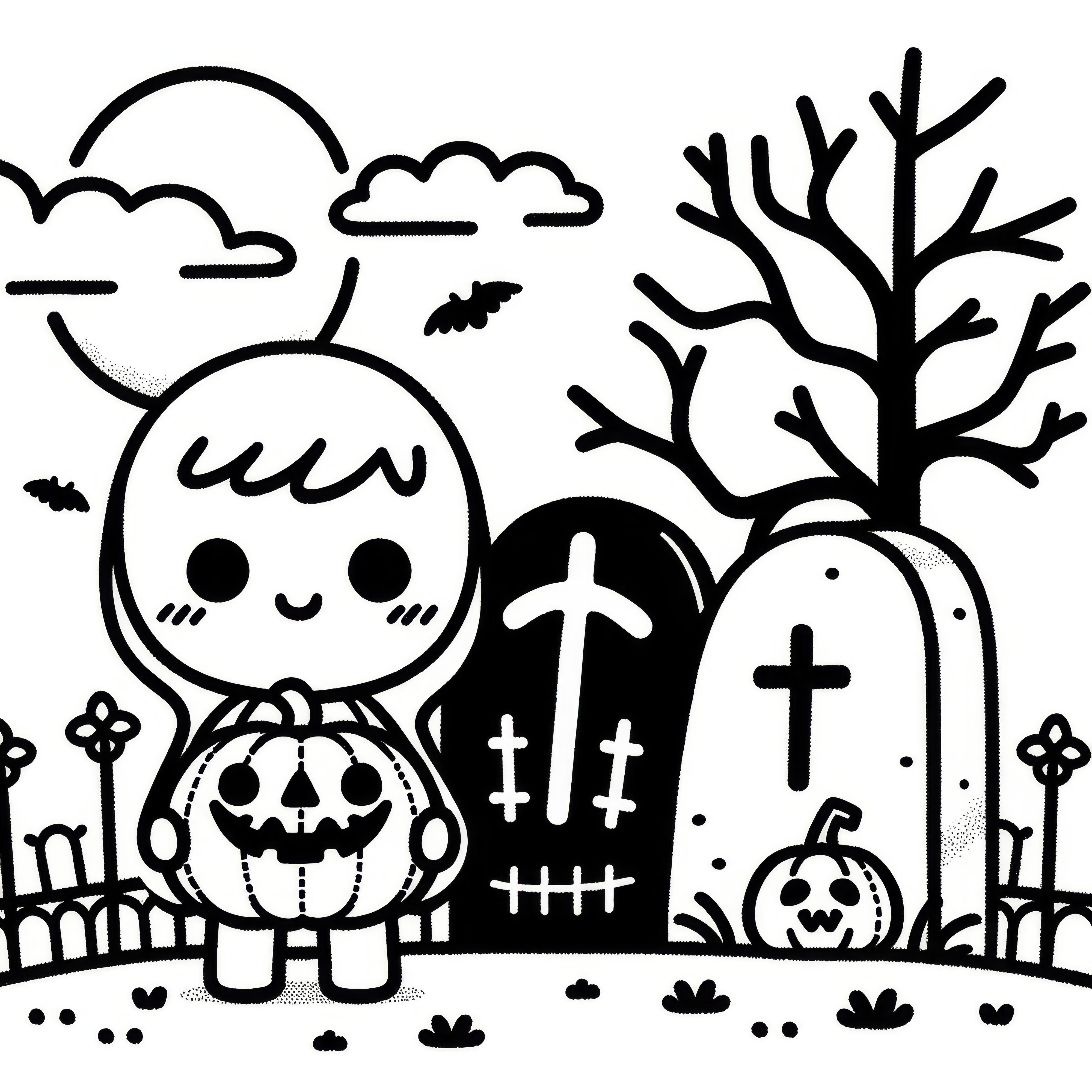 Jednoduchý obrázek hřbitova na Halloween (Zdarma)