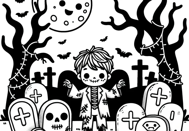 Příšery na hřbitově: Kresba na Halloween ke stažení (Zdarma)