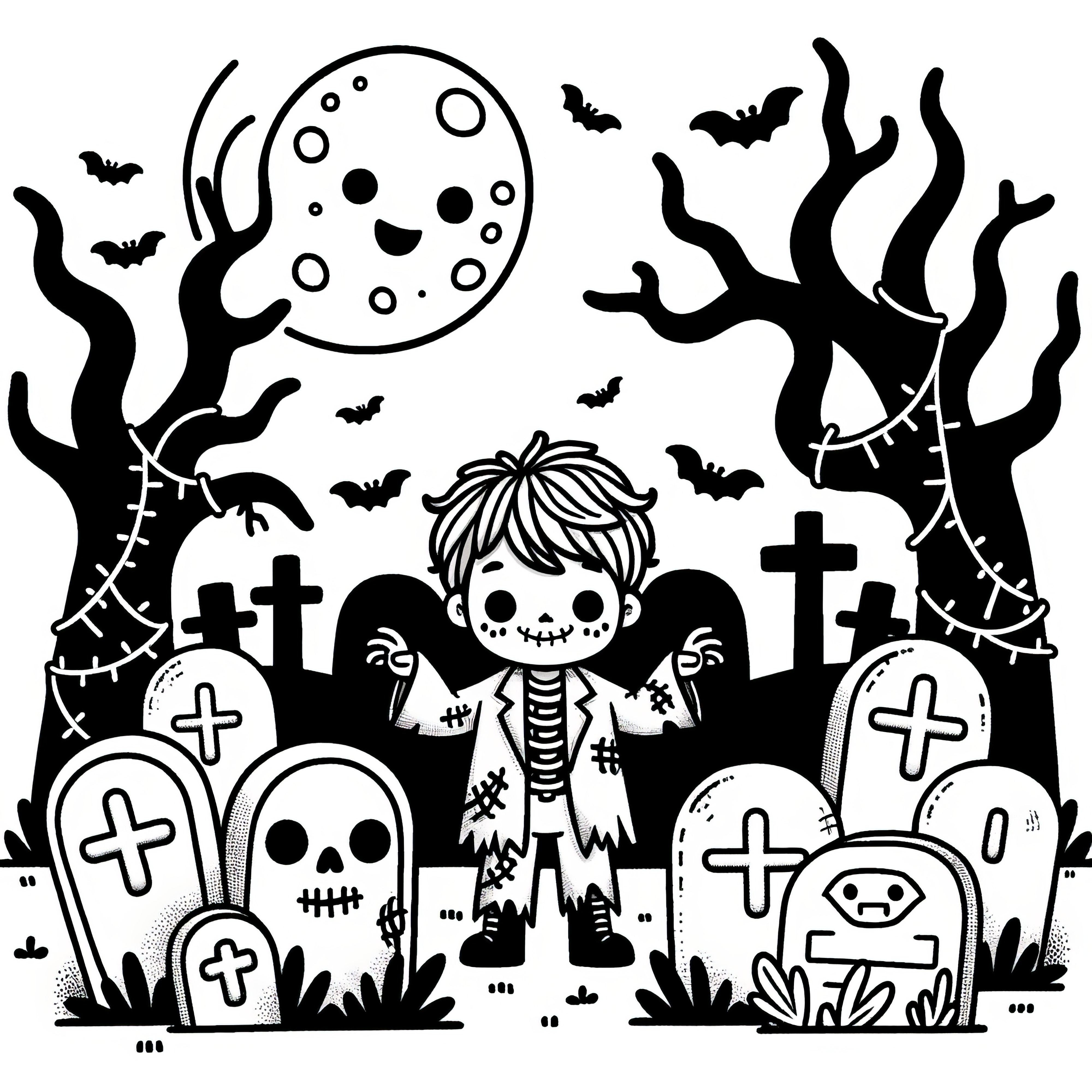 Netvor na hřbitově: Halloween omalovánka ke stažení (Zdarma)