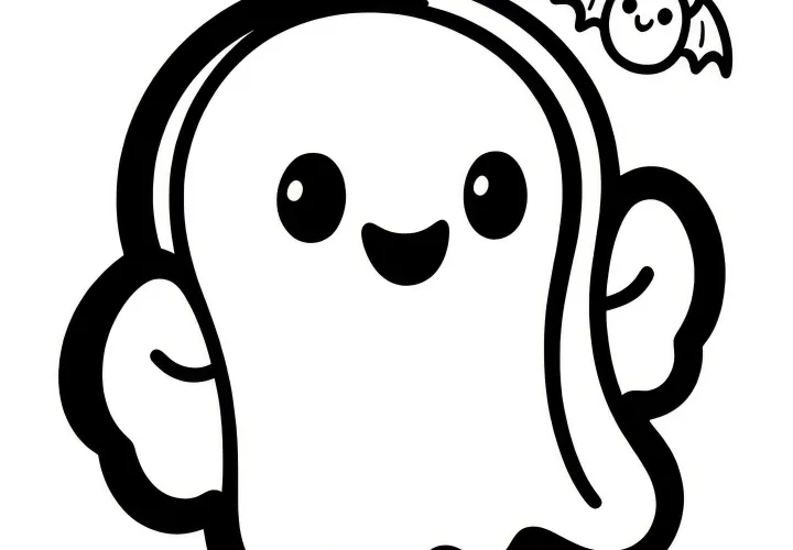 Bezplatný obrázek k vybarvení na Halloween: Duch a netopýr